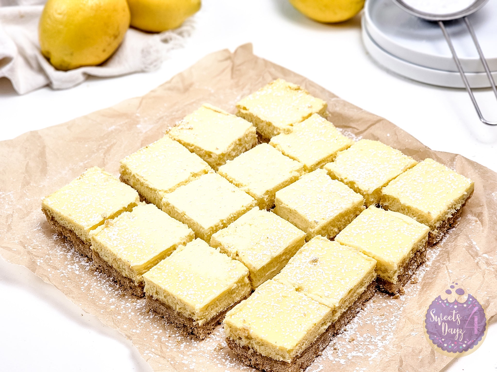 Lemon Cheesecake Bars on White
