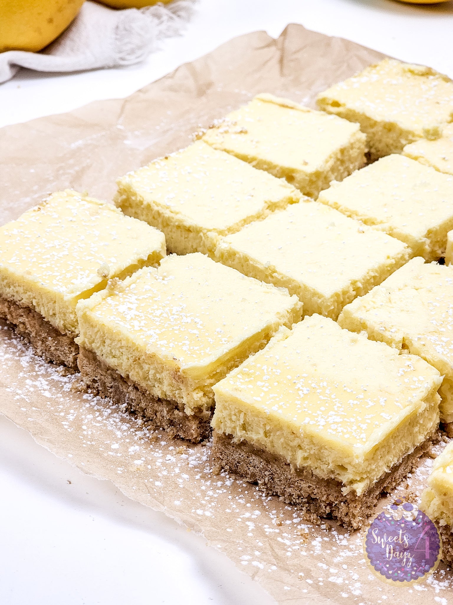 Lemon Cheesecake Bars on White