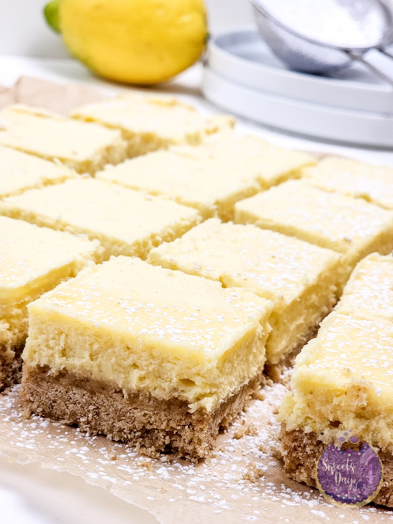 Lemon Cheesecake Bars on White
