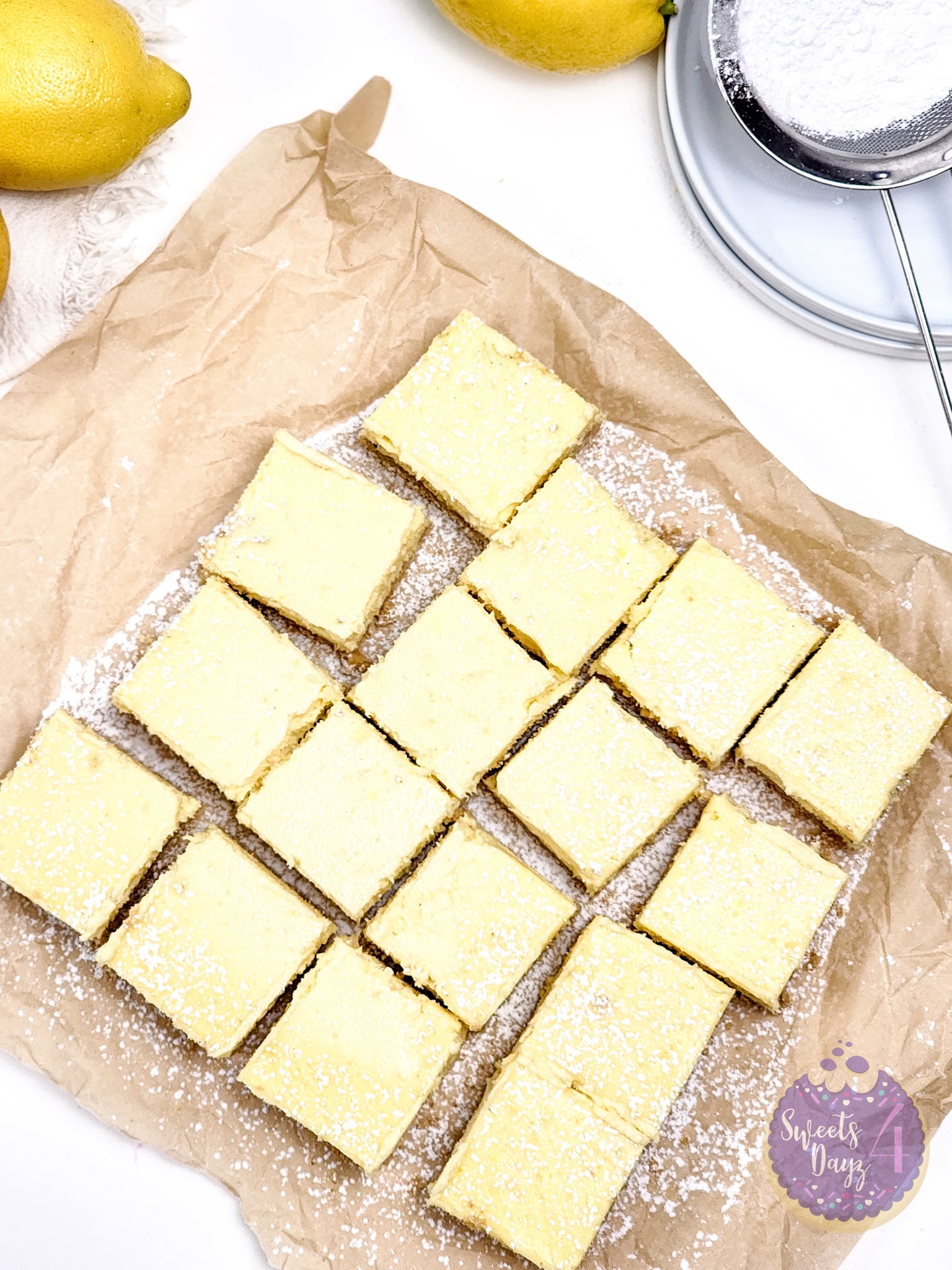 Lemon Cheesecake Bars on White