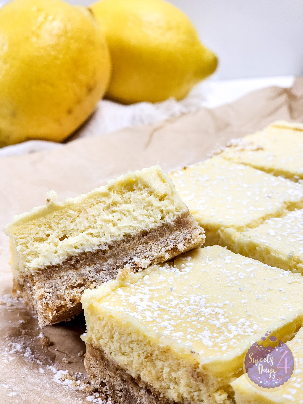 Lemon Cheesecake Bars on White