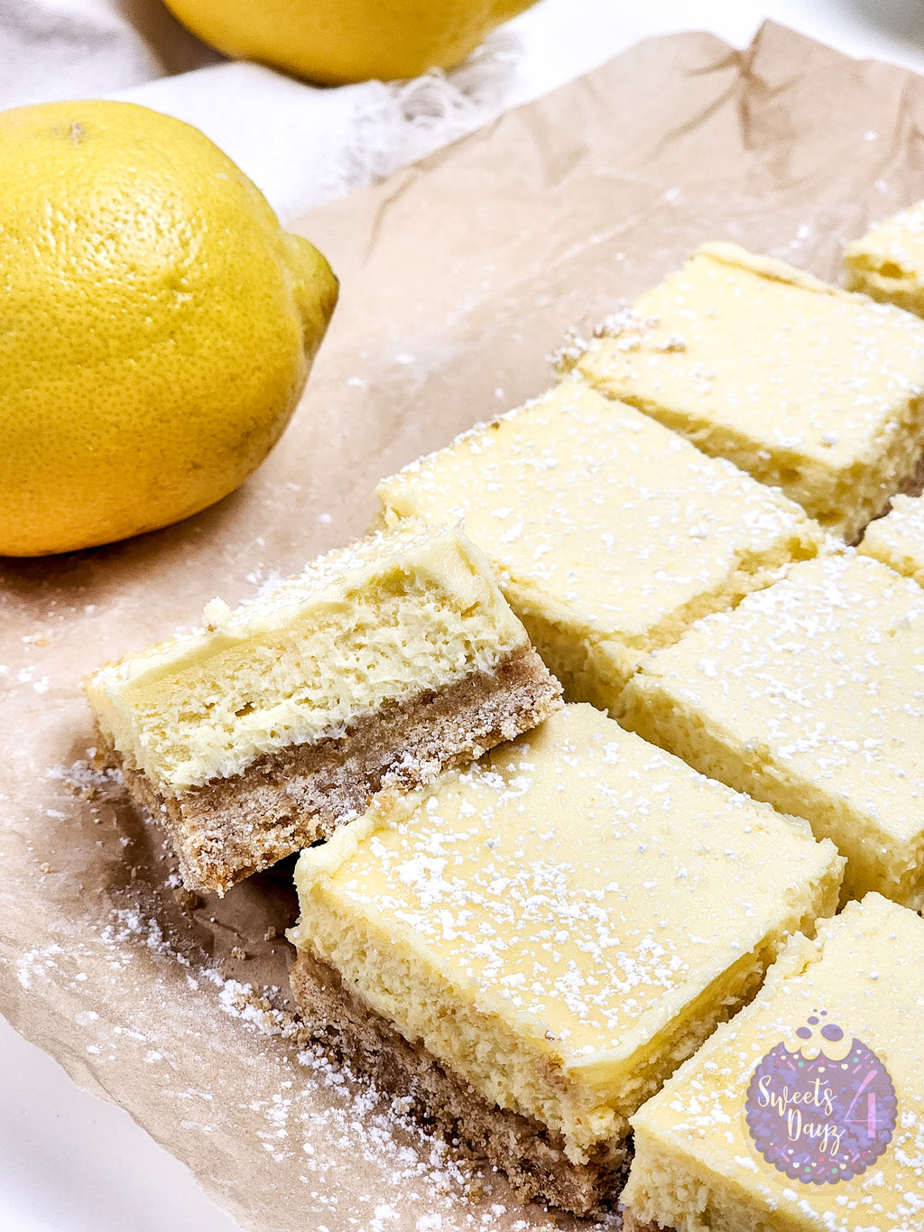 Lemon Cheesecake Bars on White
