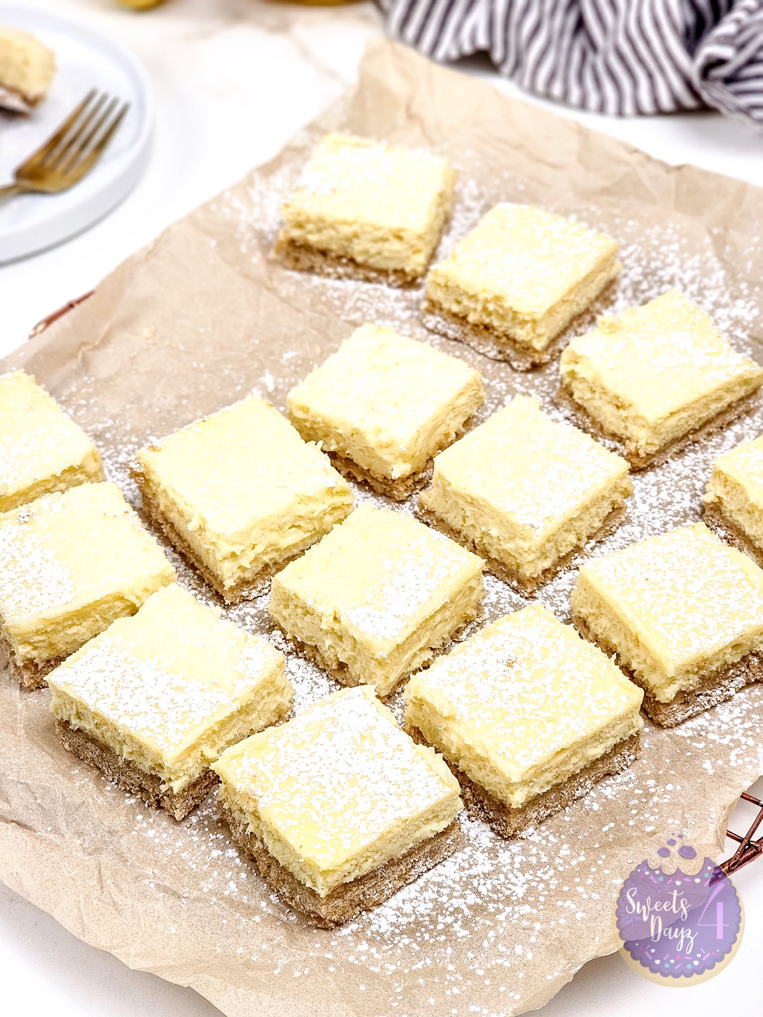Lemon Cheesecake Bars on Gold Marble