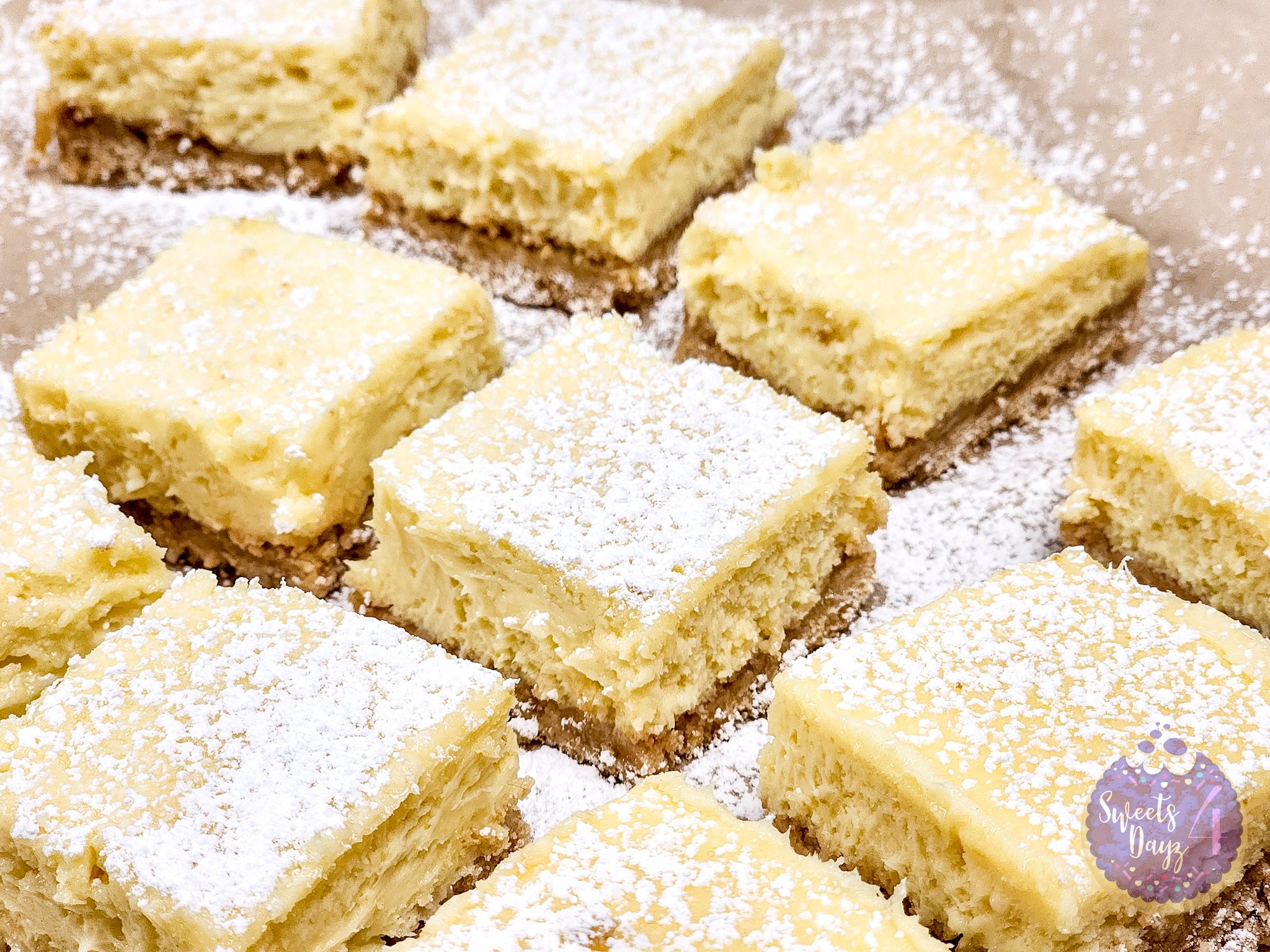 Lemon Cheesecake Bars on Gold Marble