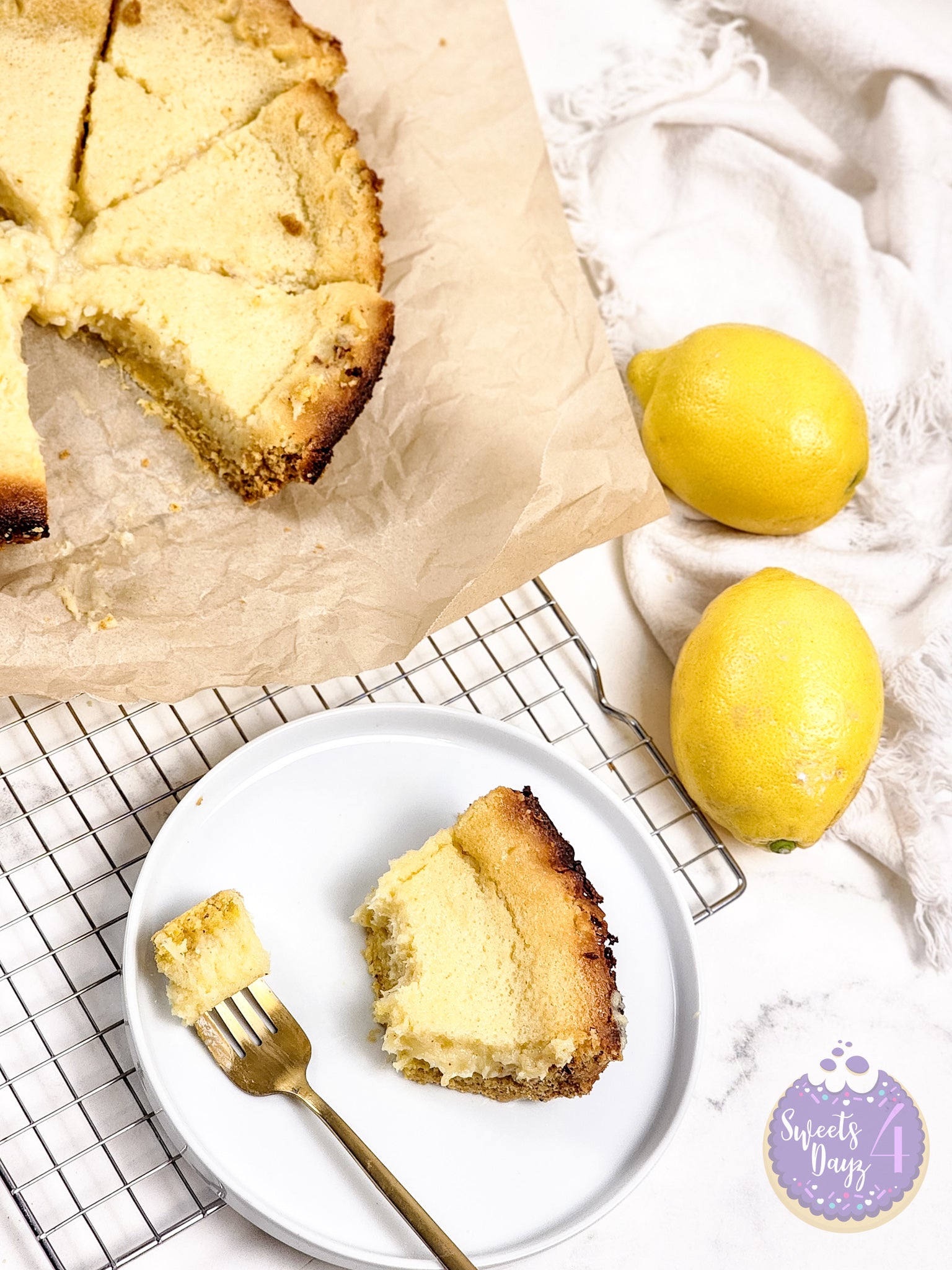 Lemon Gooey Butter Cake on Marble