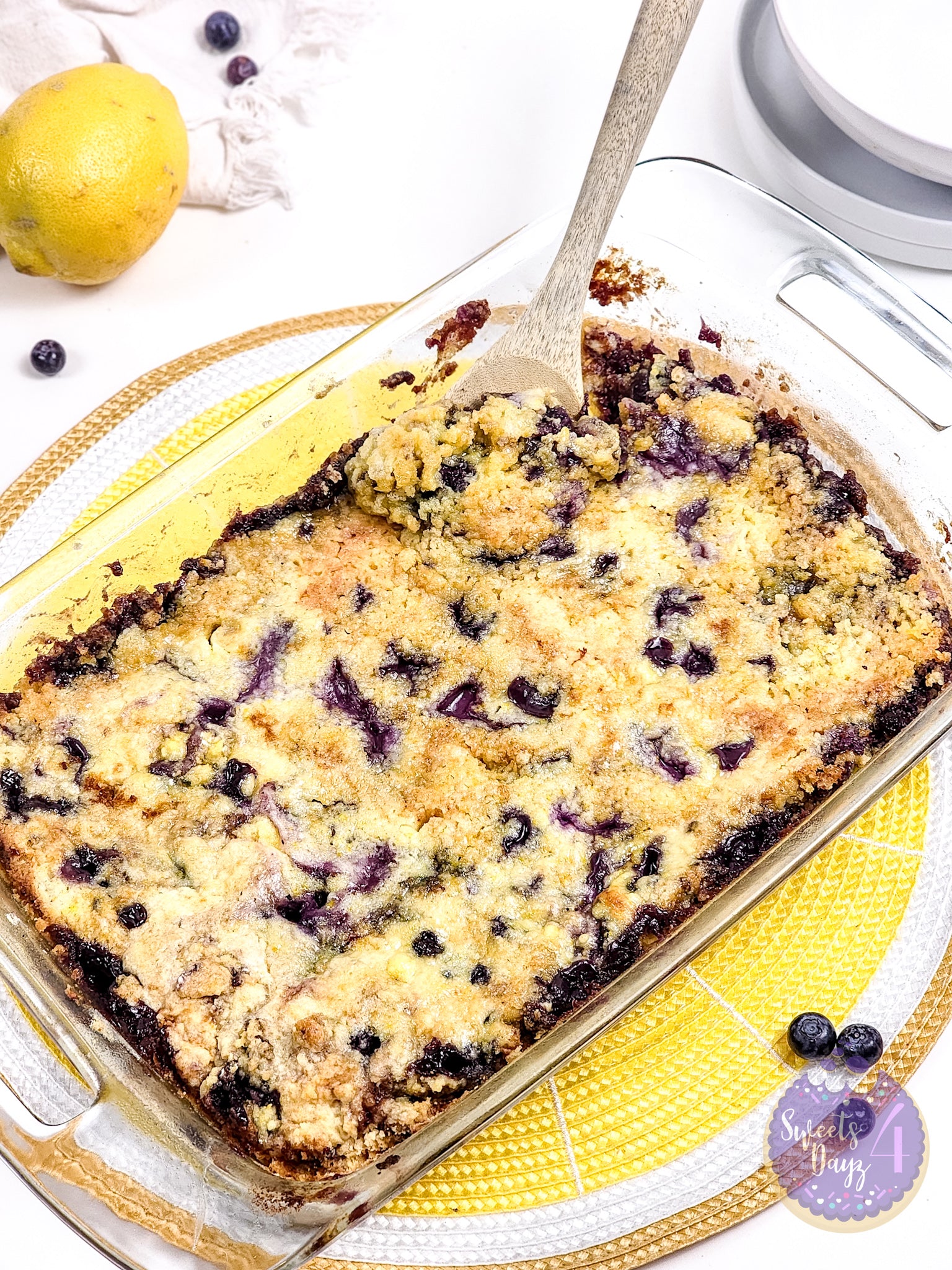 Lemon Blueberry Dump Cake on White