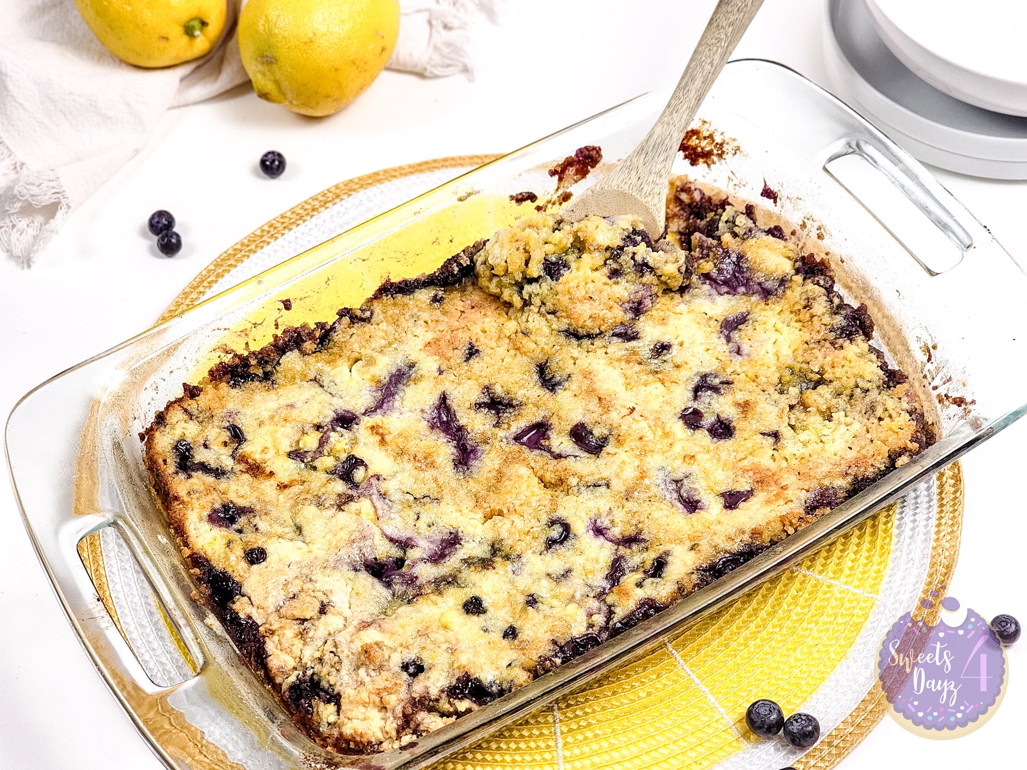 Lemon Blueberry Dump Cake on White