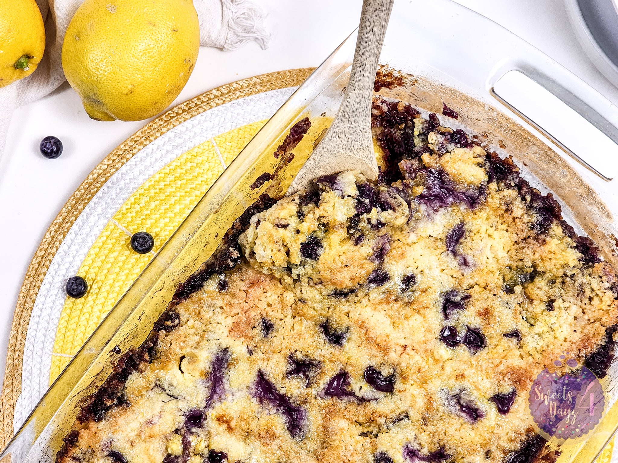 Lemon Blueberry Dump Cake on White