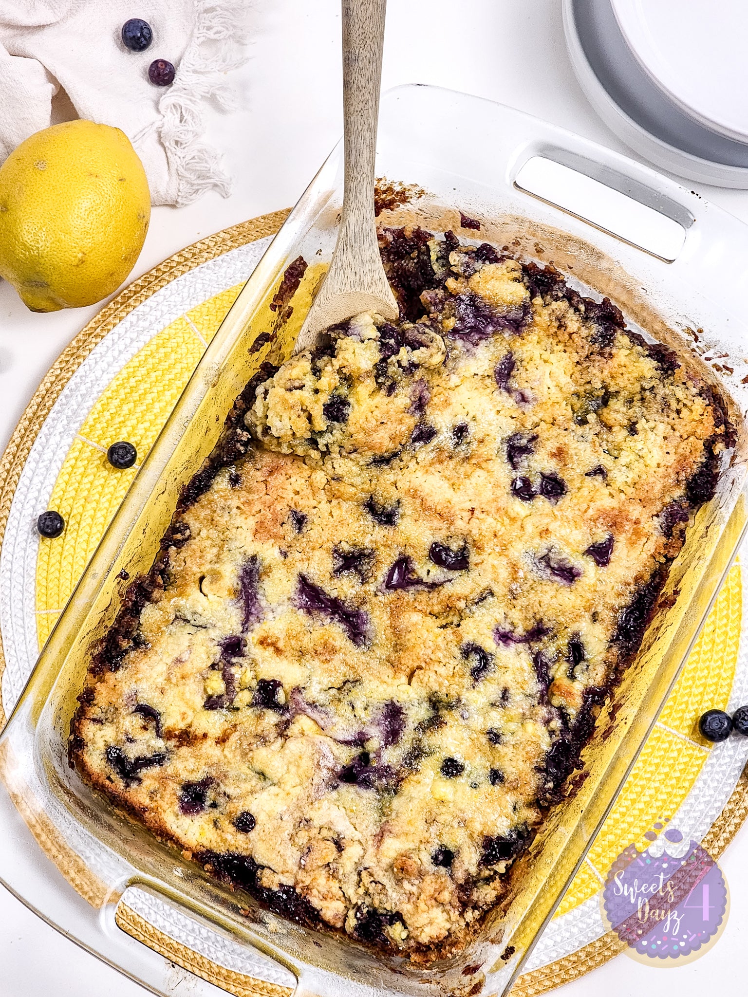 Lemon Blueberry Dump Cake on White