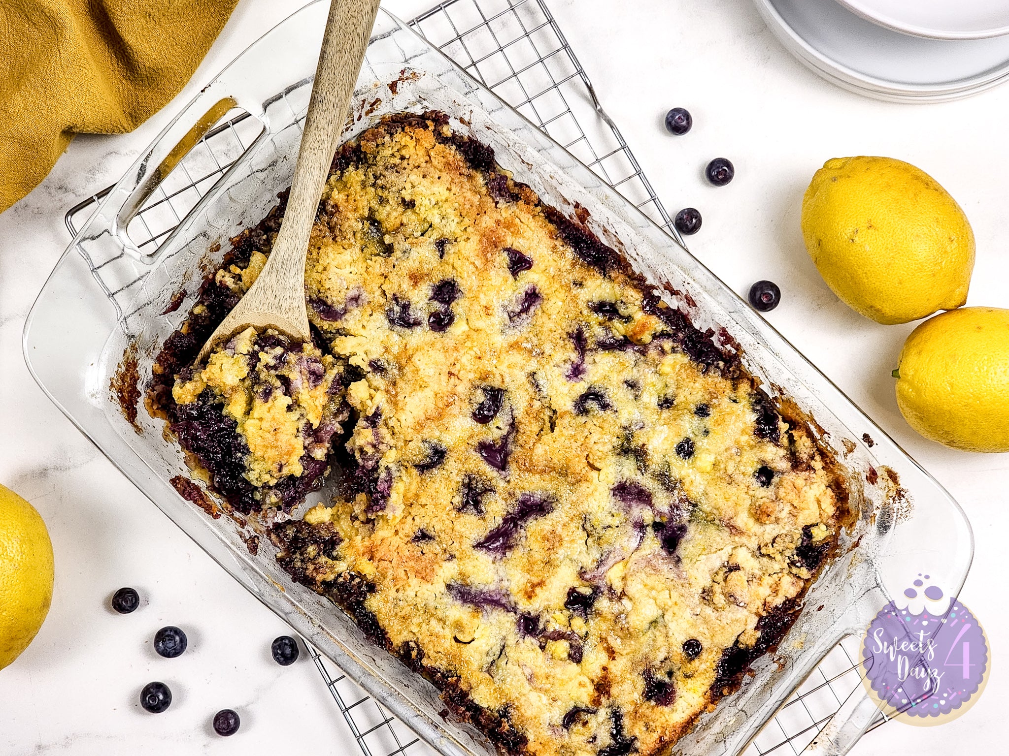 Lemon Blueberry Dump Cake on Marble