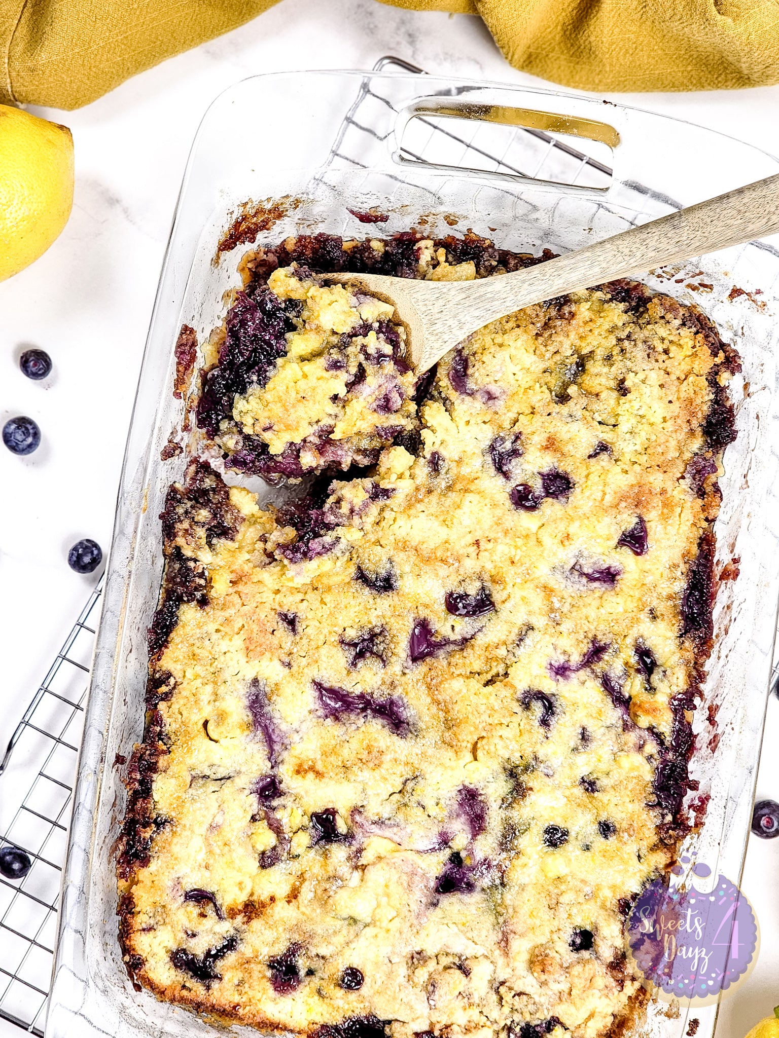 Lemon Blueberry Dump Cake on Marble