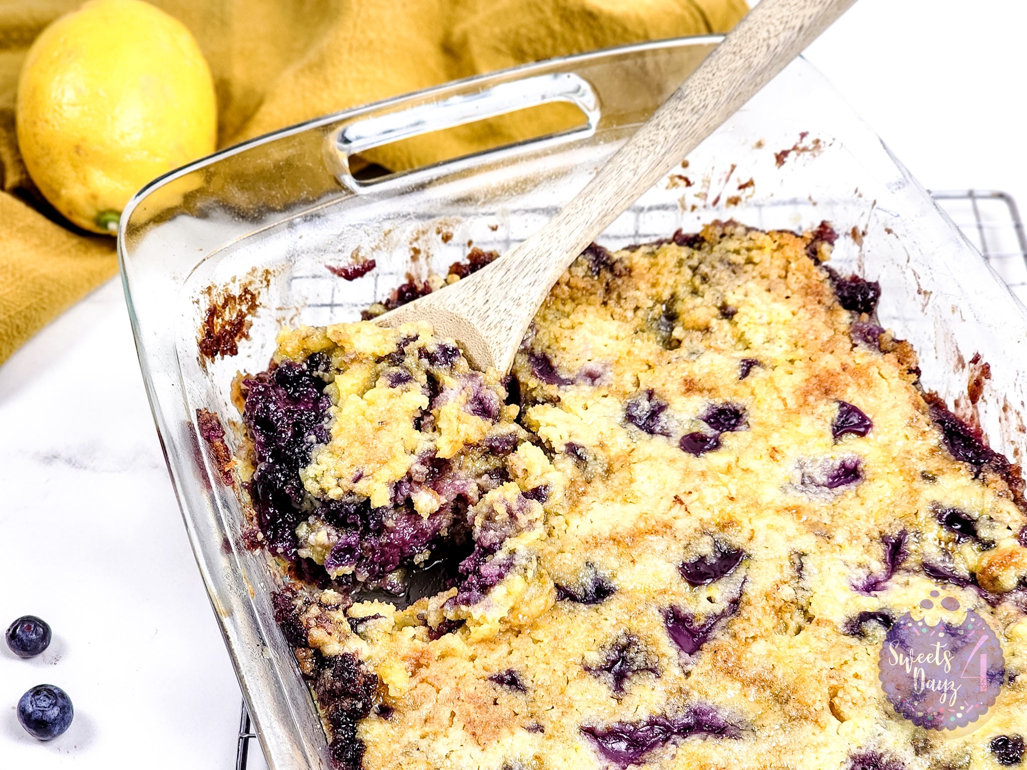 Lemon Blueberry Dump Cake on Marble
