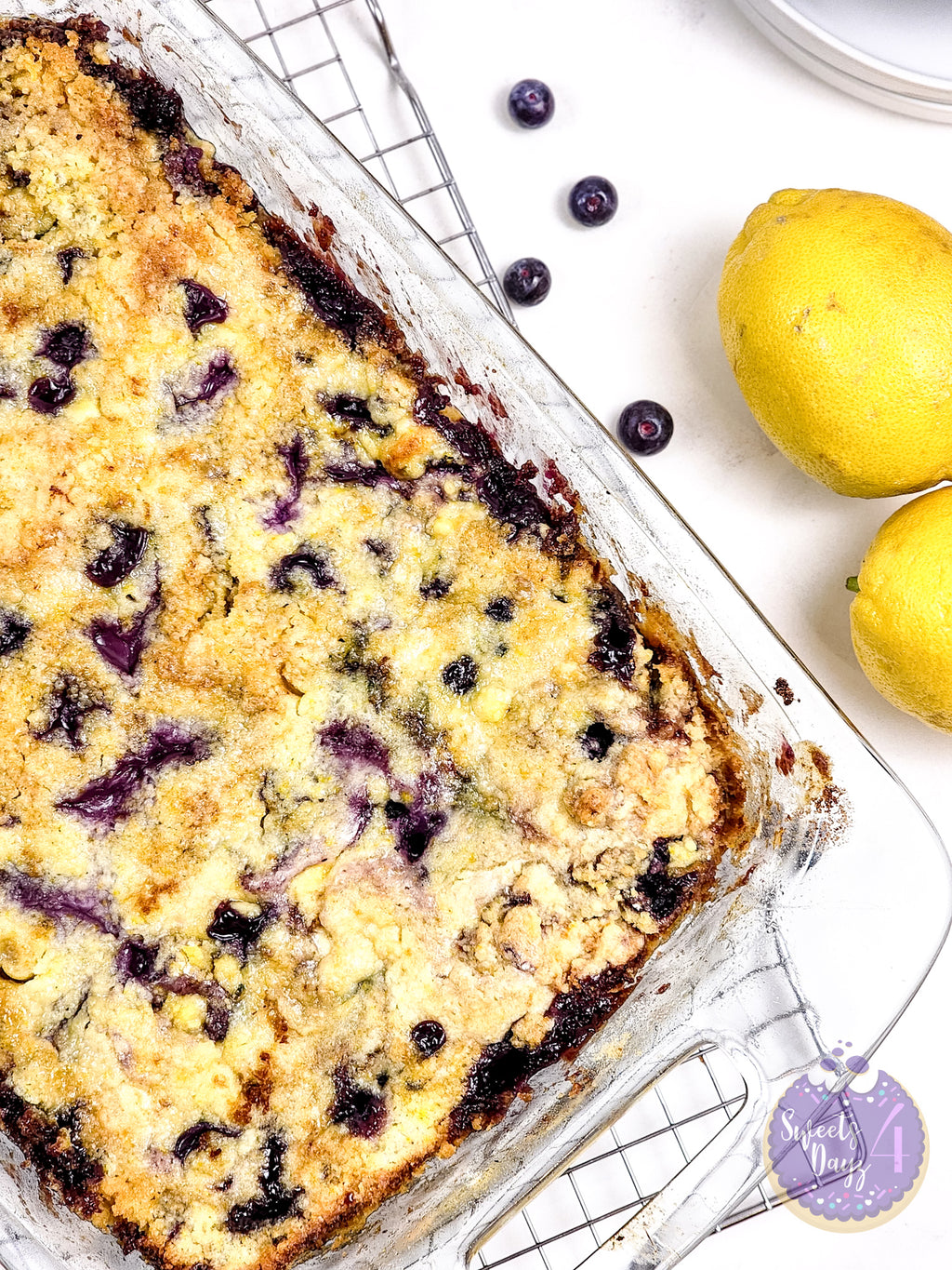 Lemon Blueberry Dump Cake on Marble