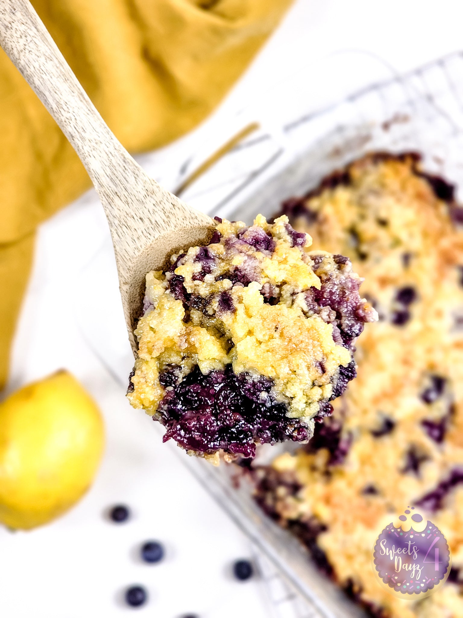 Lemon Blueberry Dump Cake on Marble