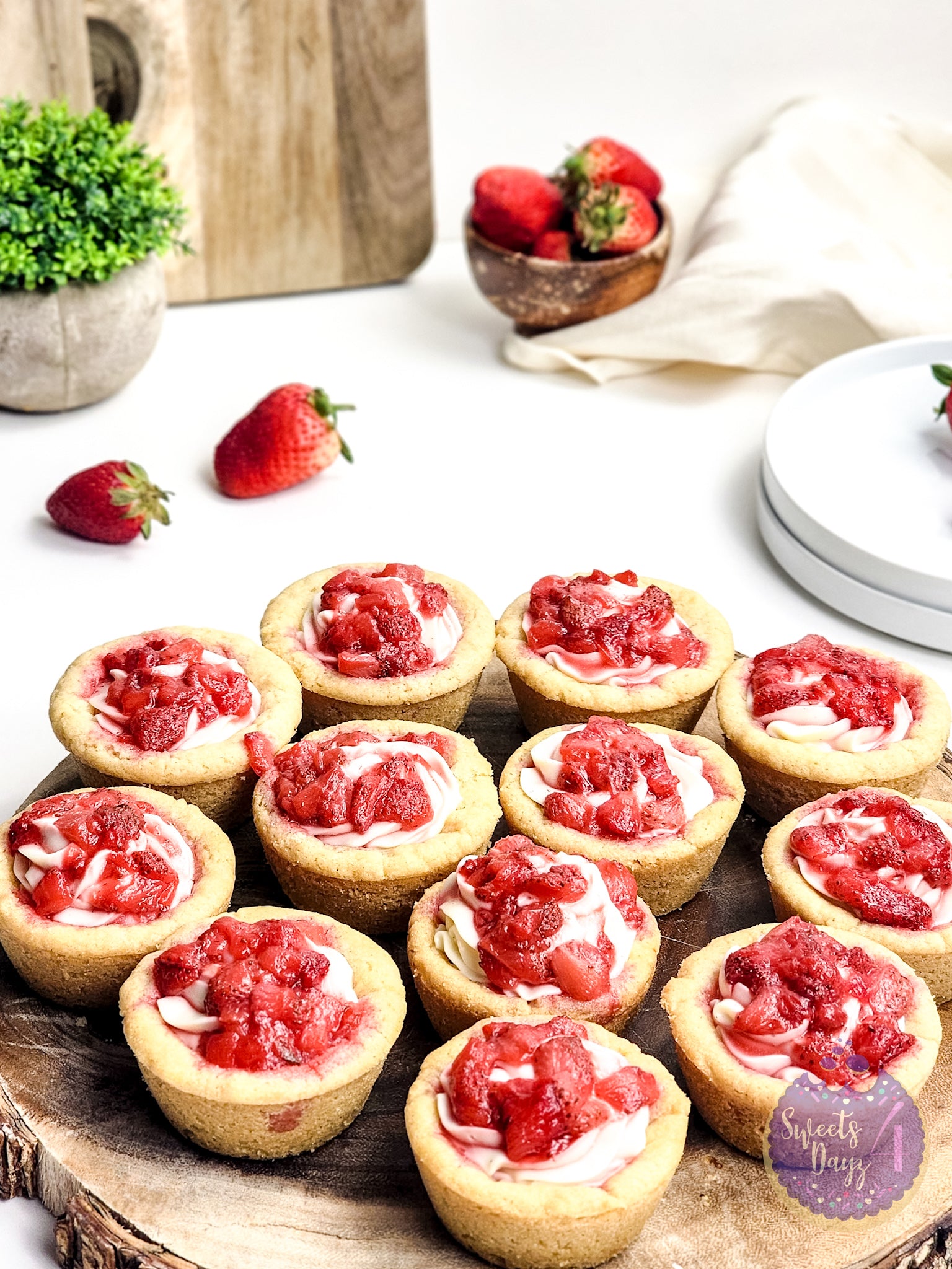 Strawberry Cheesecake Cookie Cups on White