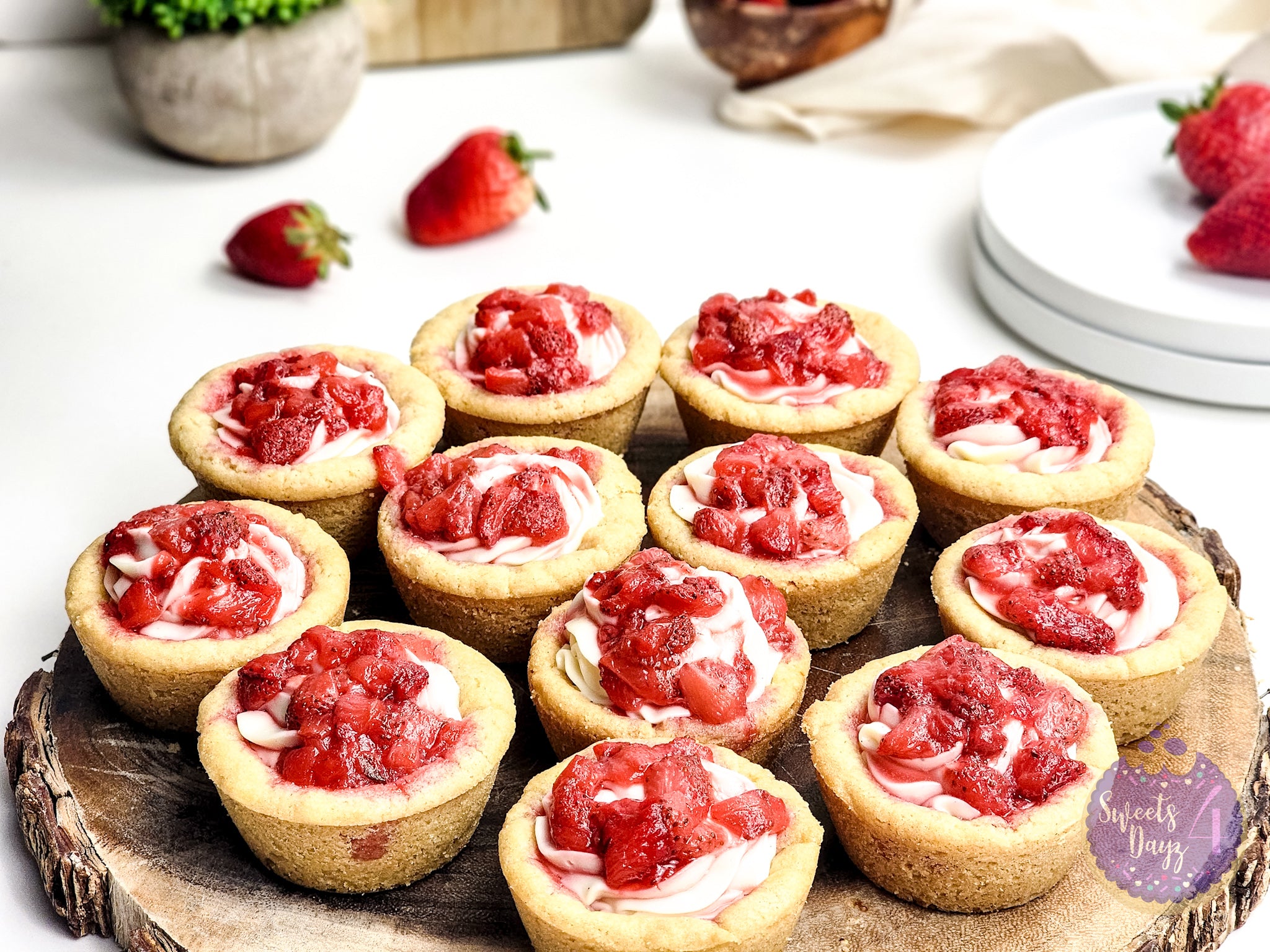 Strawberry Cheesecake Cookie Cups on White