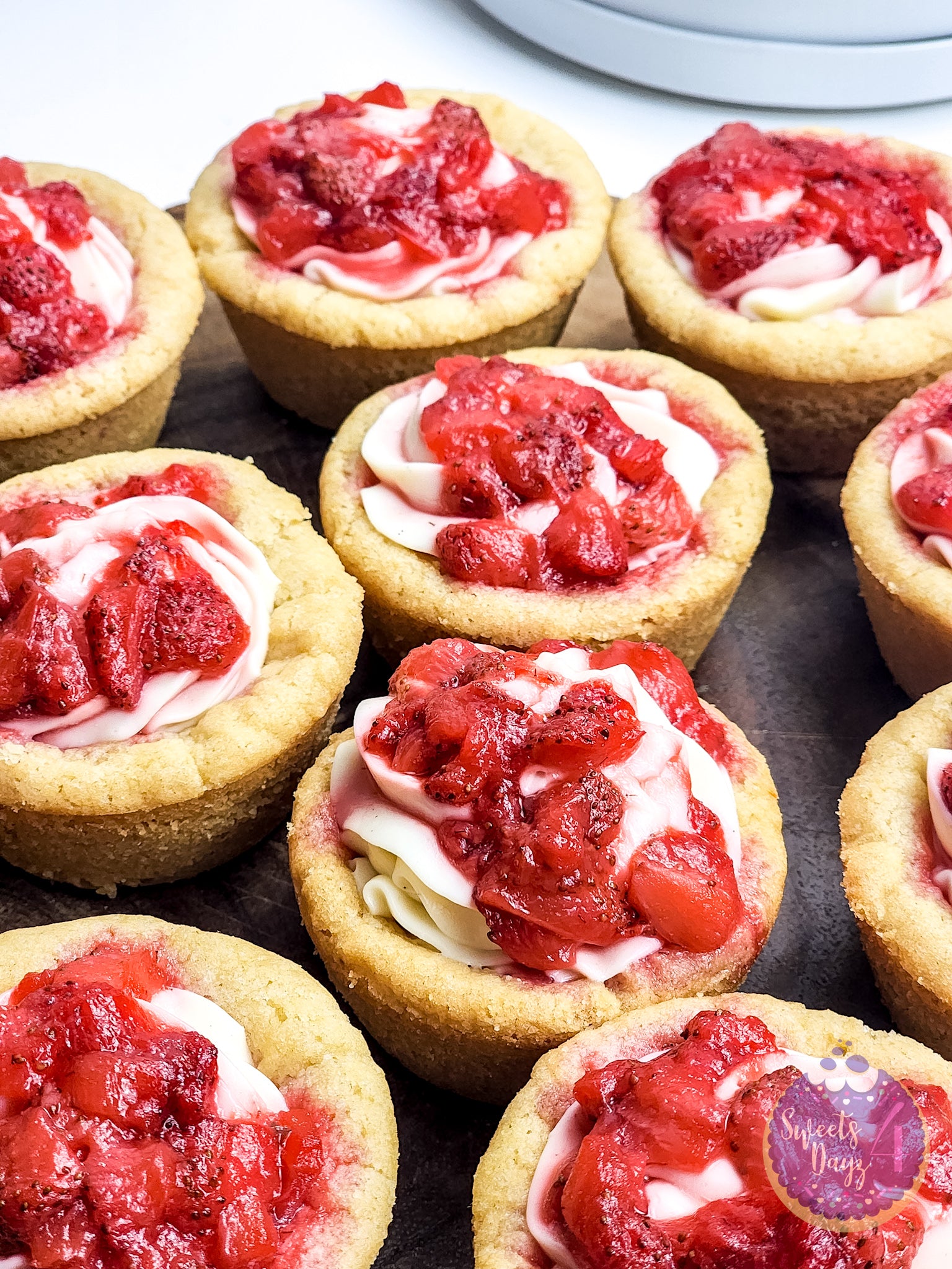 Strawberry Cheesecake Cookie Cups on White