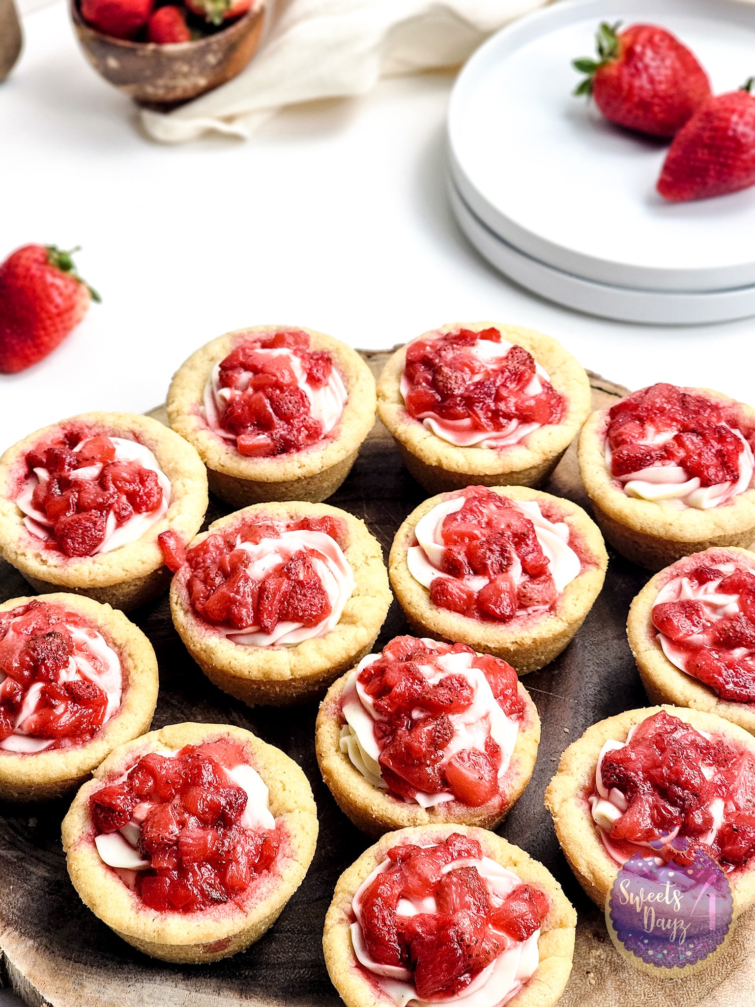 Strawberry Cheesecake Cookie Cups on White