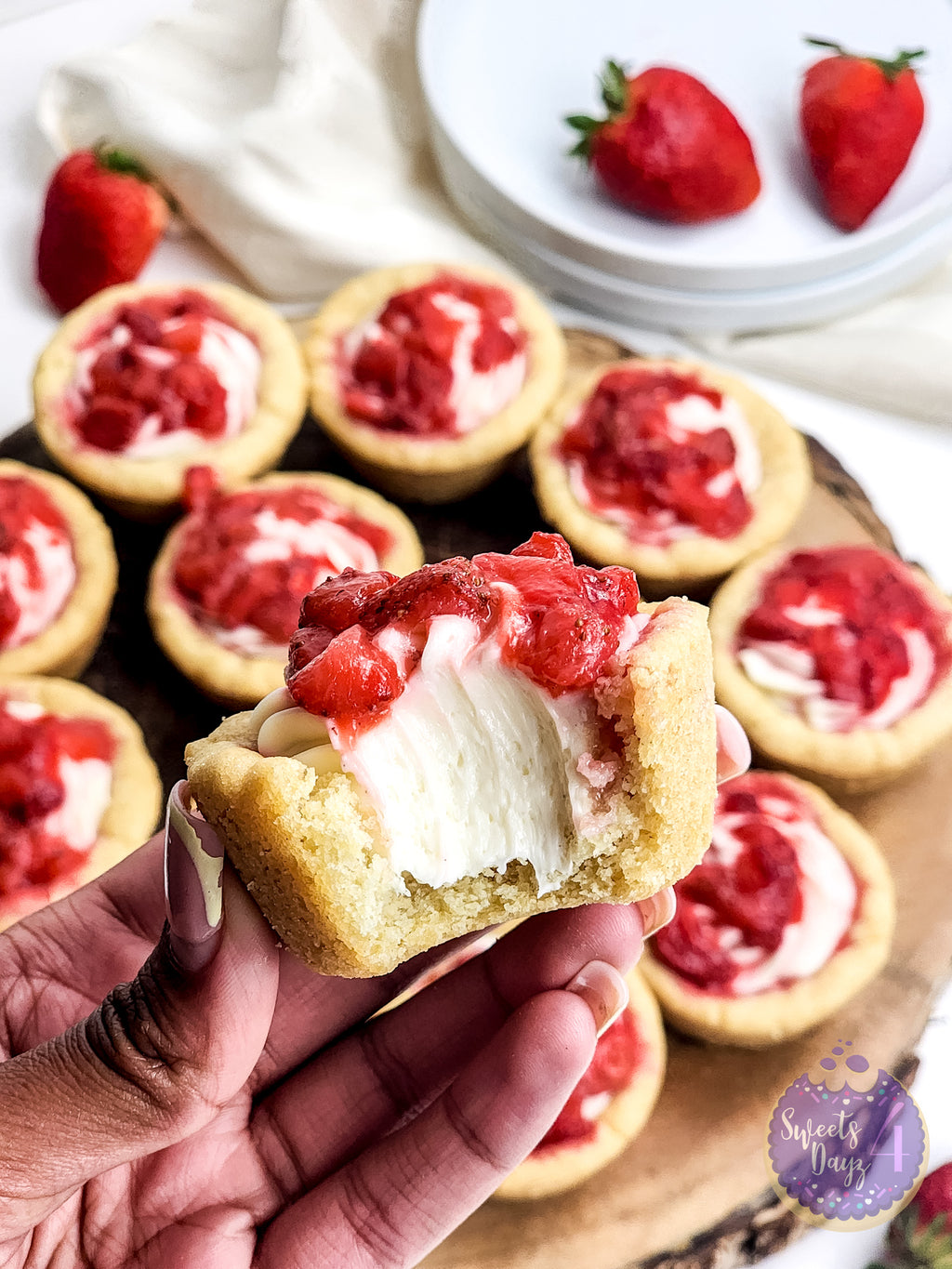 Strawberry Cheesecake Cookie Cups on White