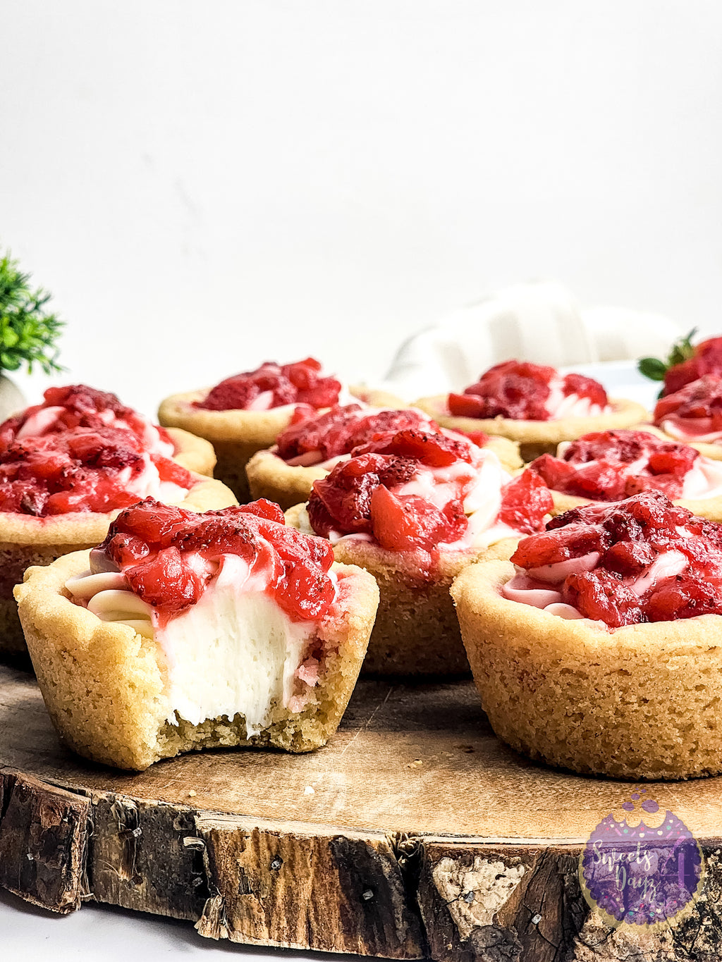 Strawberry Cheesecake Cookie Cups on White