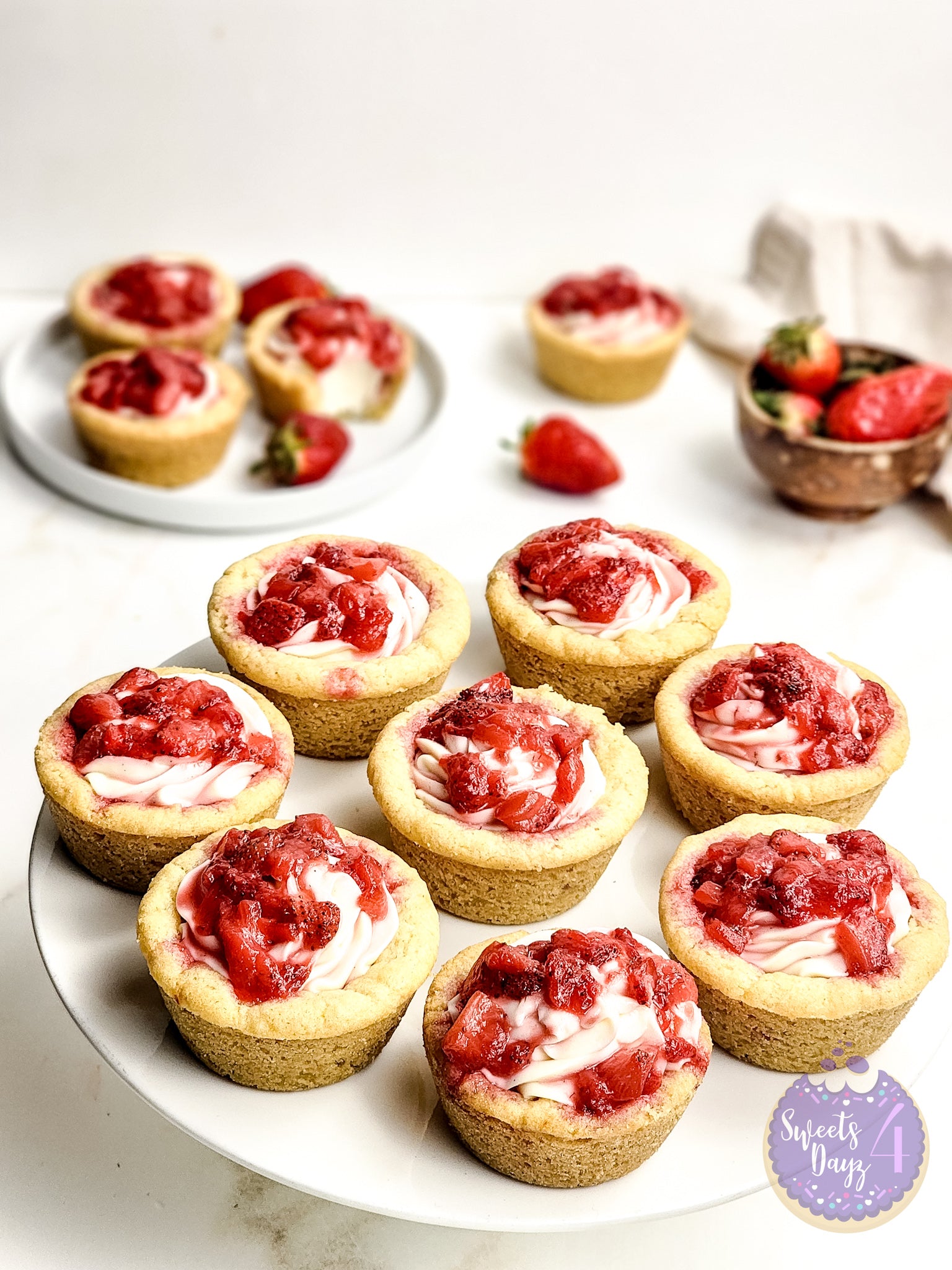 Strawberry Cheesecake Cookie Cups on Gold Marble