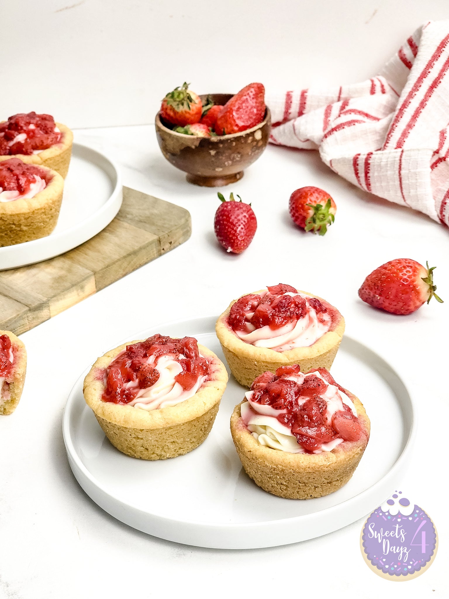Strawberry Cheesecake Cookie Cups on Marble