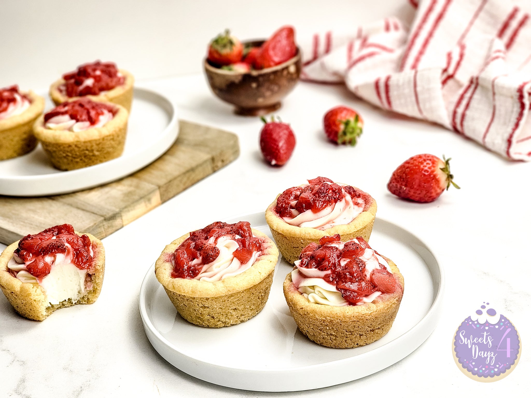Strawberry Cheesecake Cookie Cups on Marble