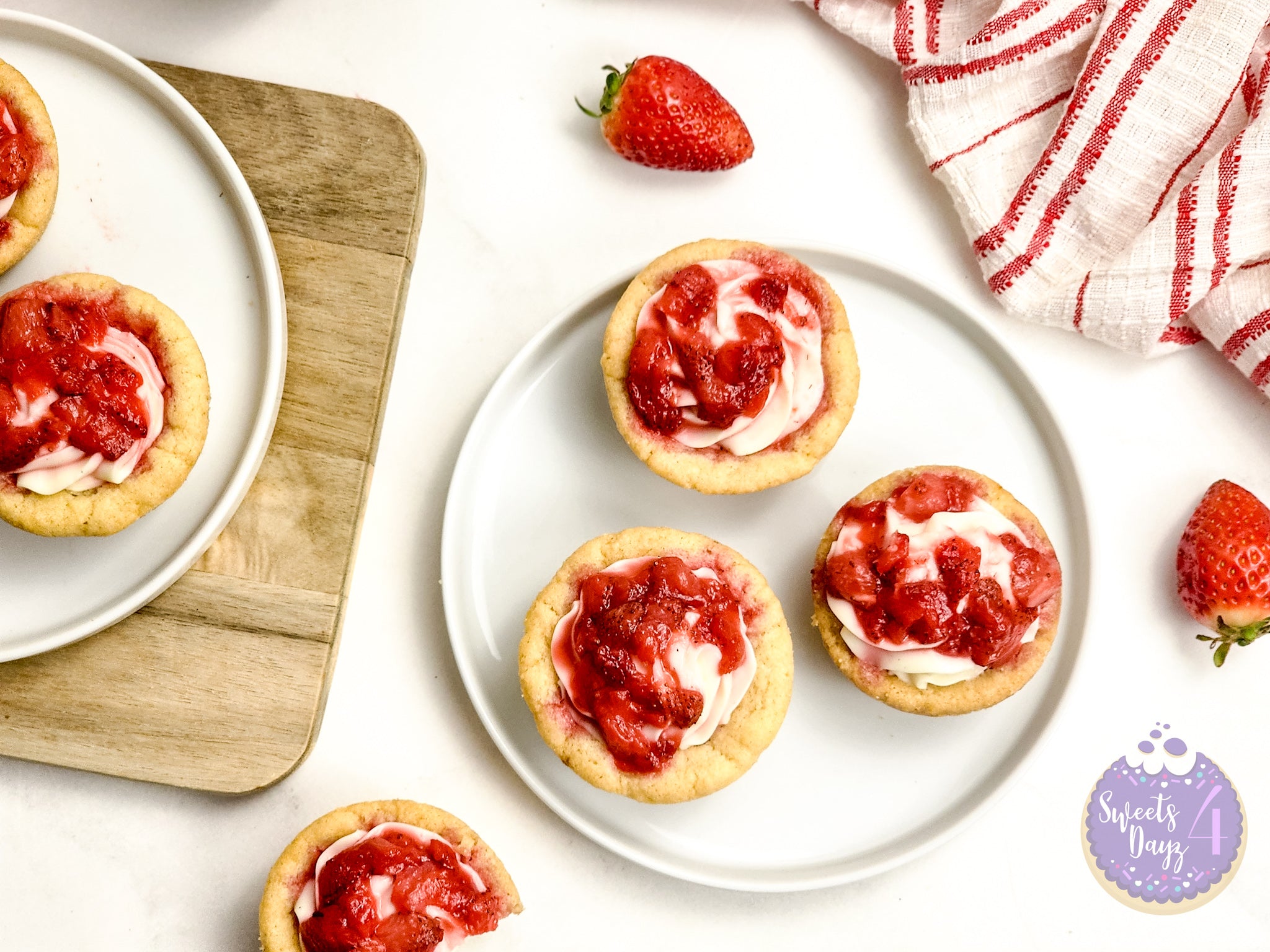 Strawberry Cheesecake Cookie Cups on Marble