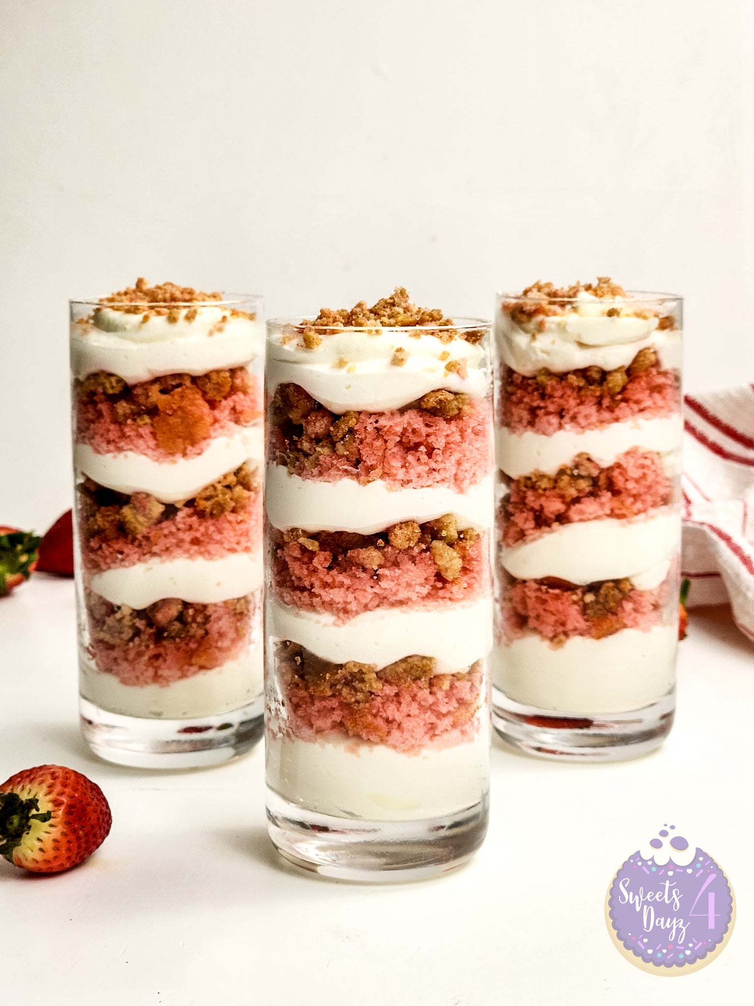 Strawberry Crunch Parfait on White