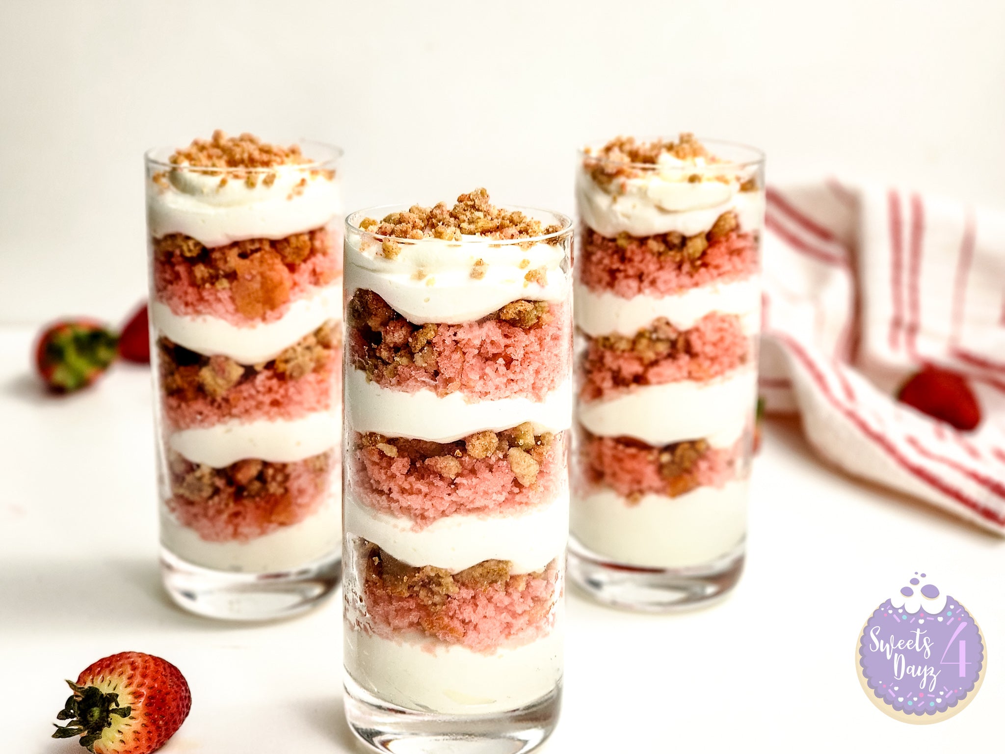 Strawberry Crunch Parfait on White