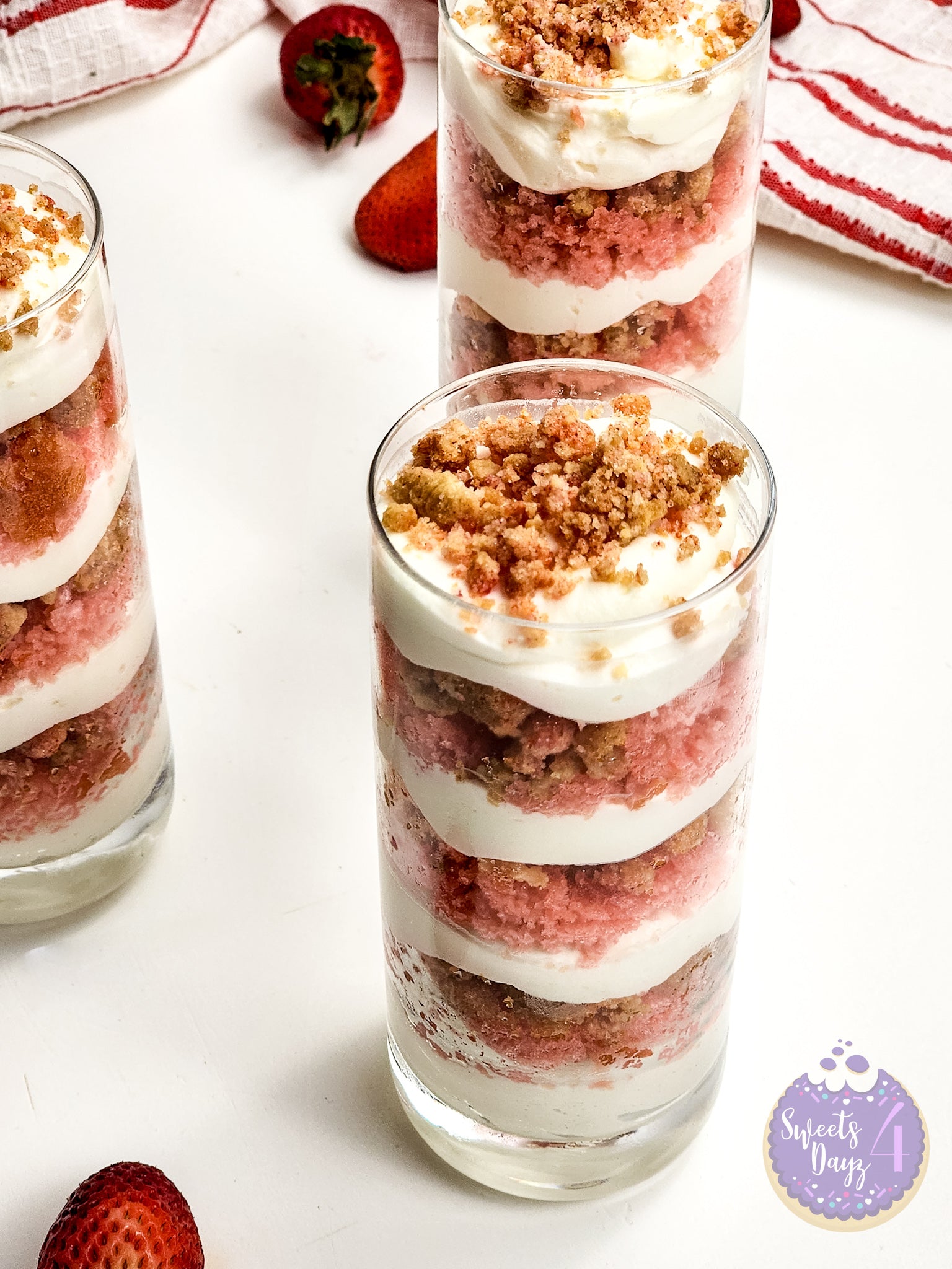 Strawberry Crunch Parfait on White