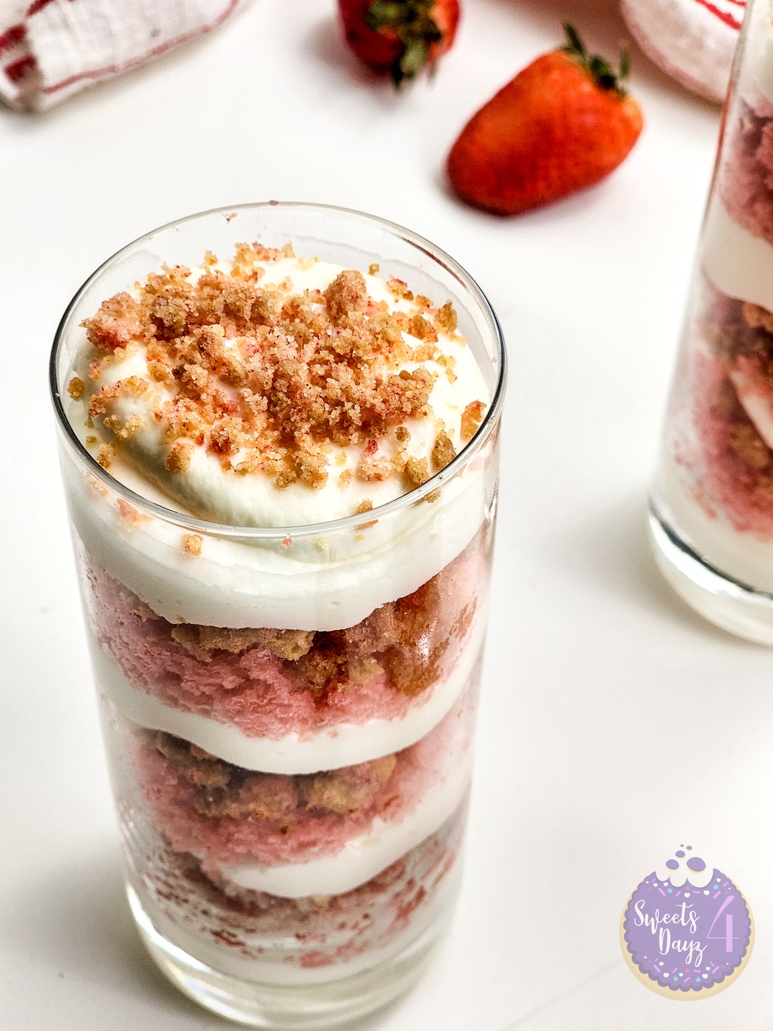 Strawberry Crunch Parfait on White