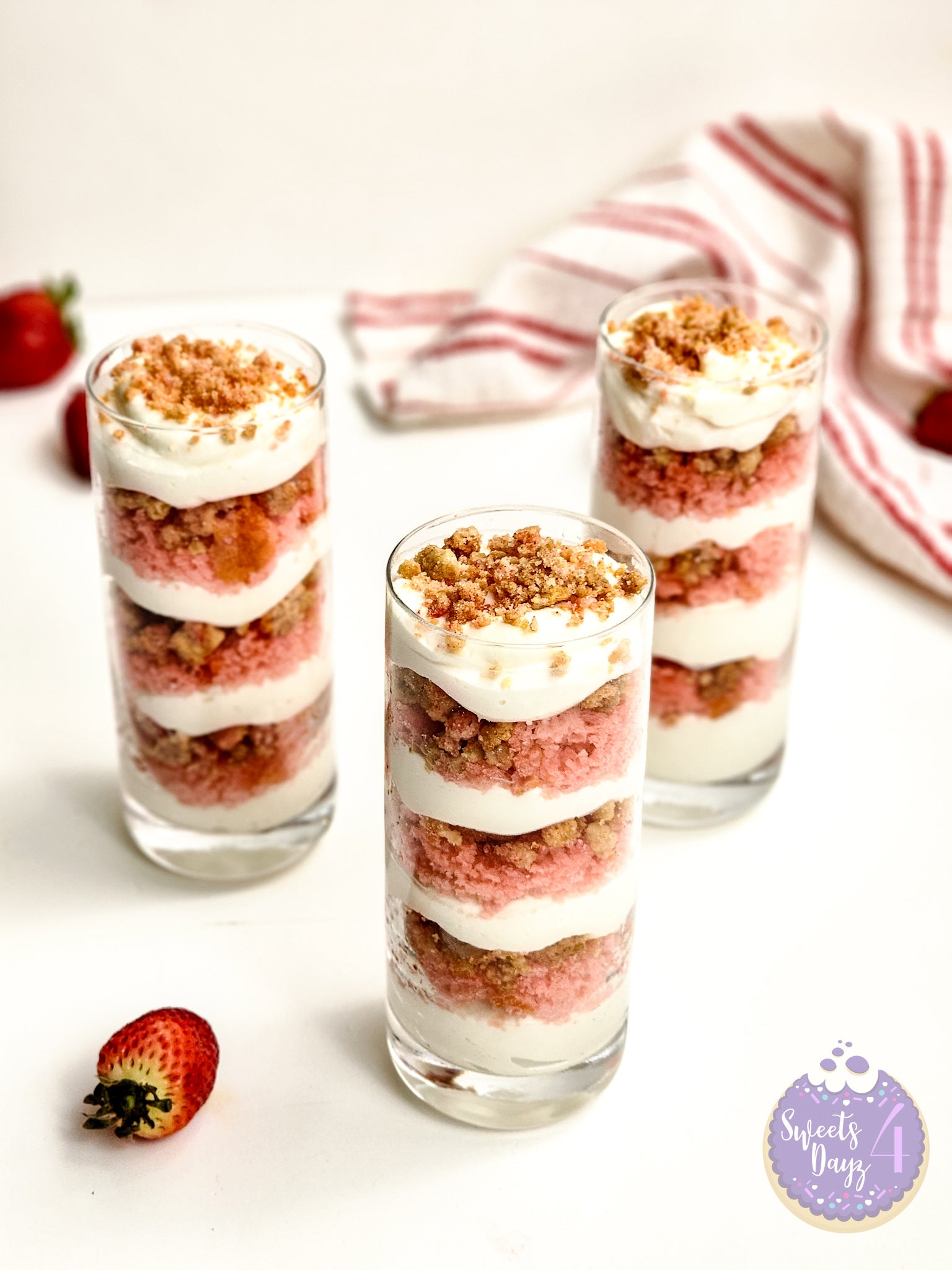 Strawberry Crunch Parfait on White