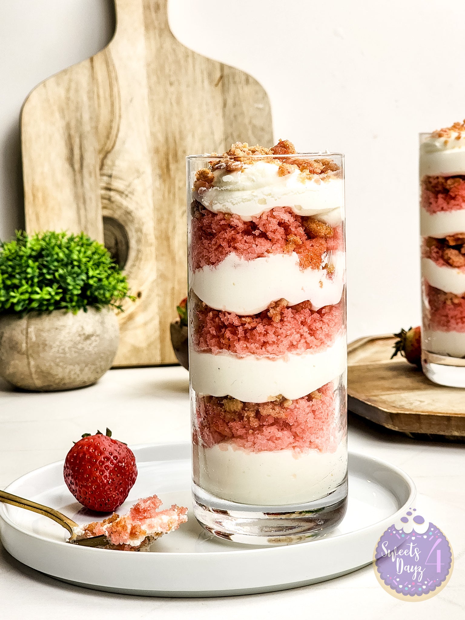 Strawberry Crunch Parfait on Gold Marble
