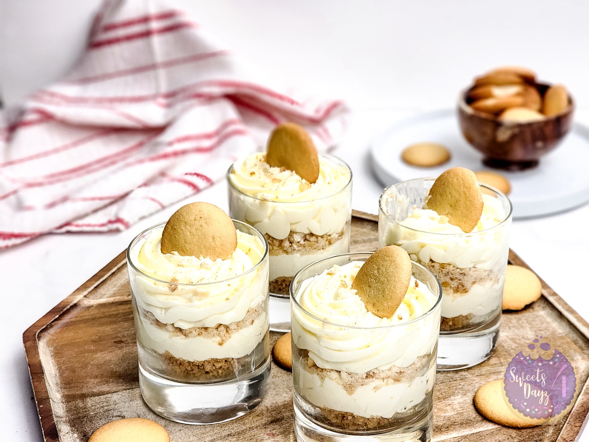 No Bake Vanilla Cheesecake Cups on Marble