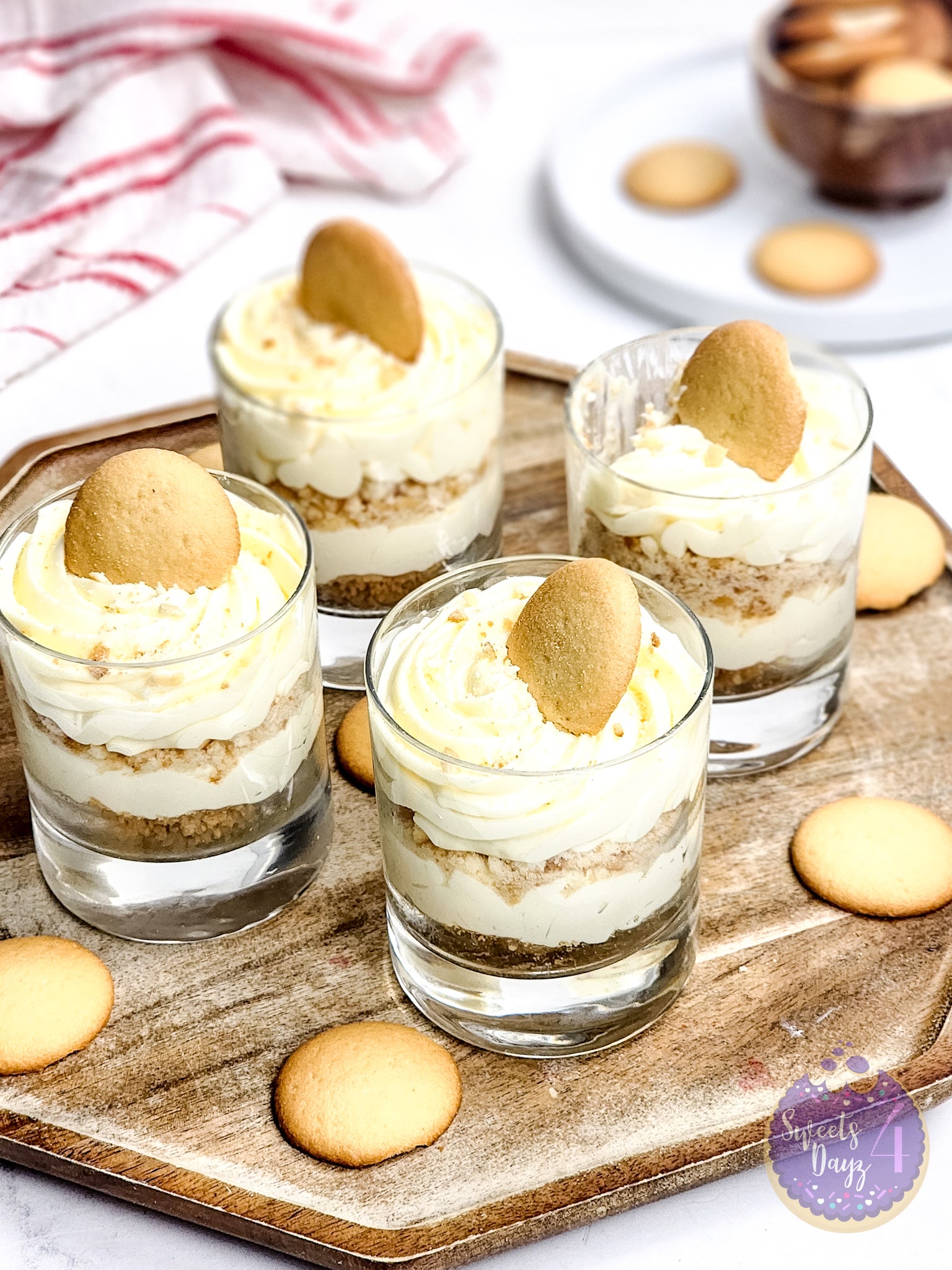 No Bake Vanilla Cheesecake Cups on Marble