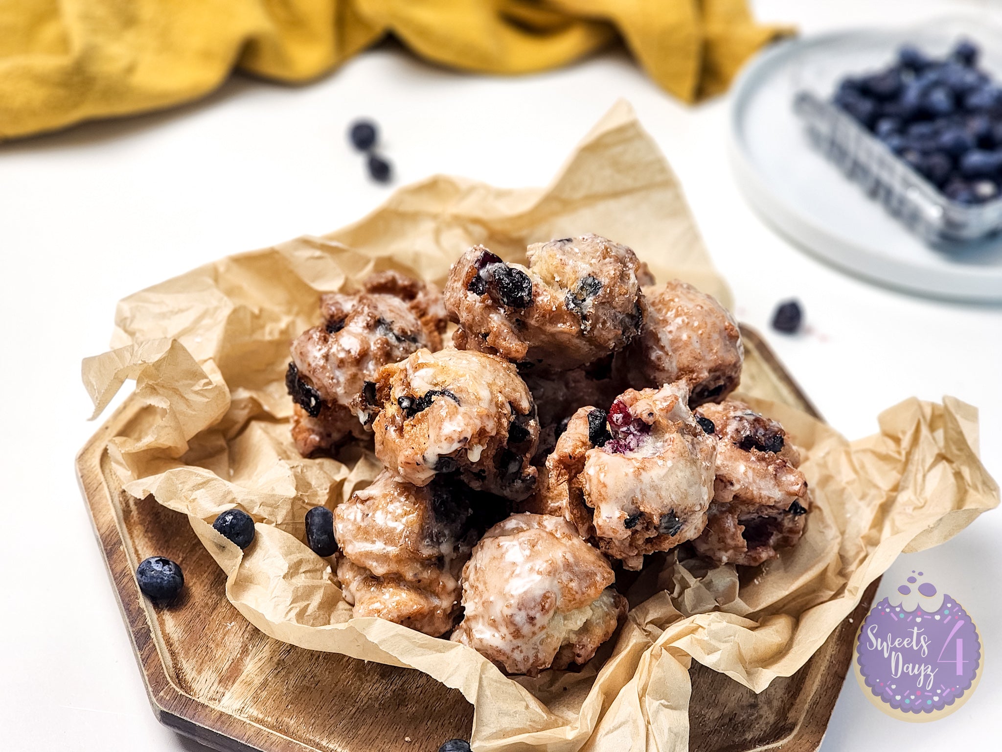 Blueberry Donut Holes on White
