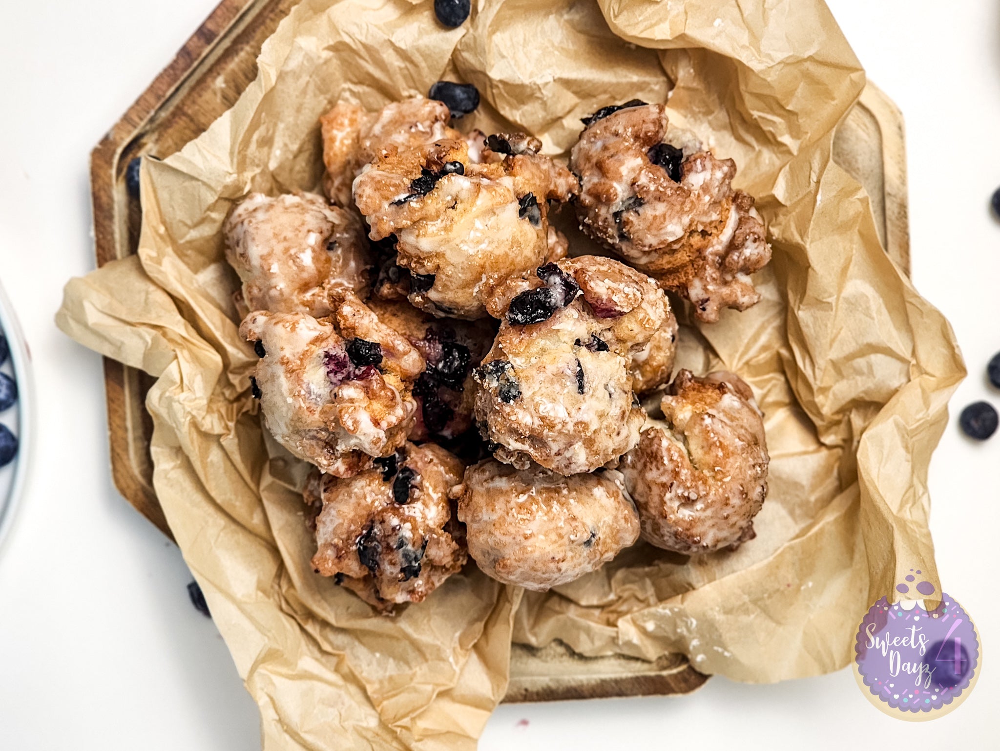 Blueberry Donut Holes on White