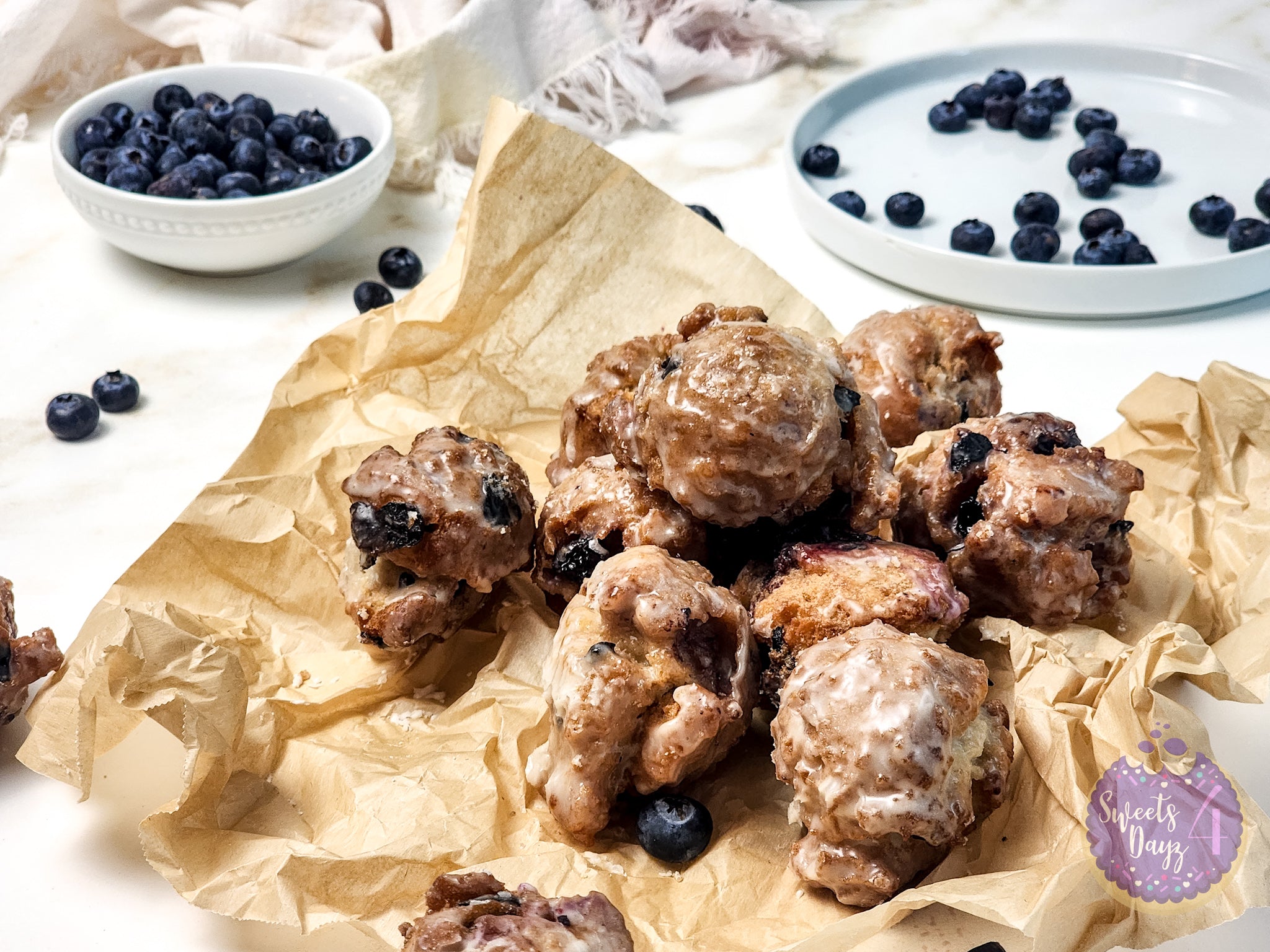 Blueberry Donut Holes on White