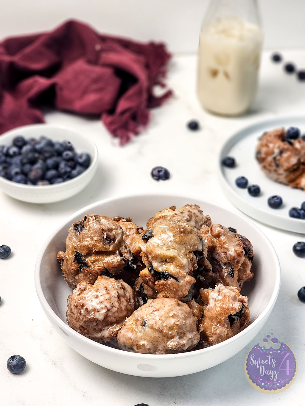 Blueberry Donut Holes on Marble