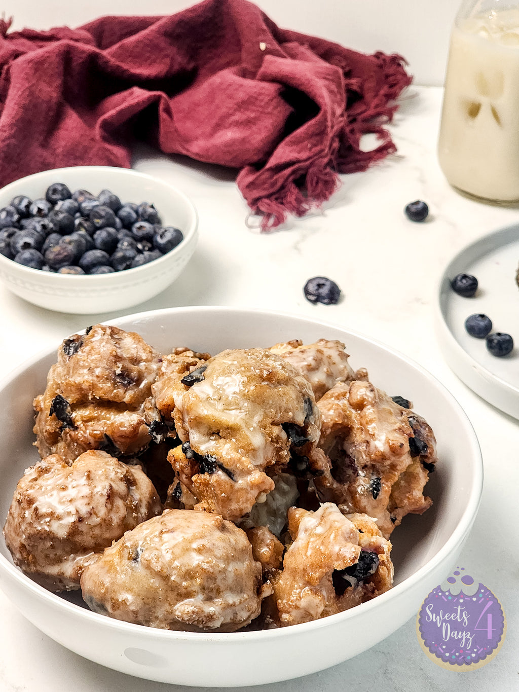 Blueberry Donut Holes on Marble