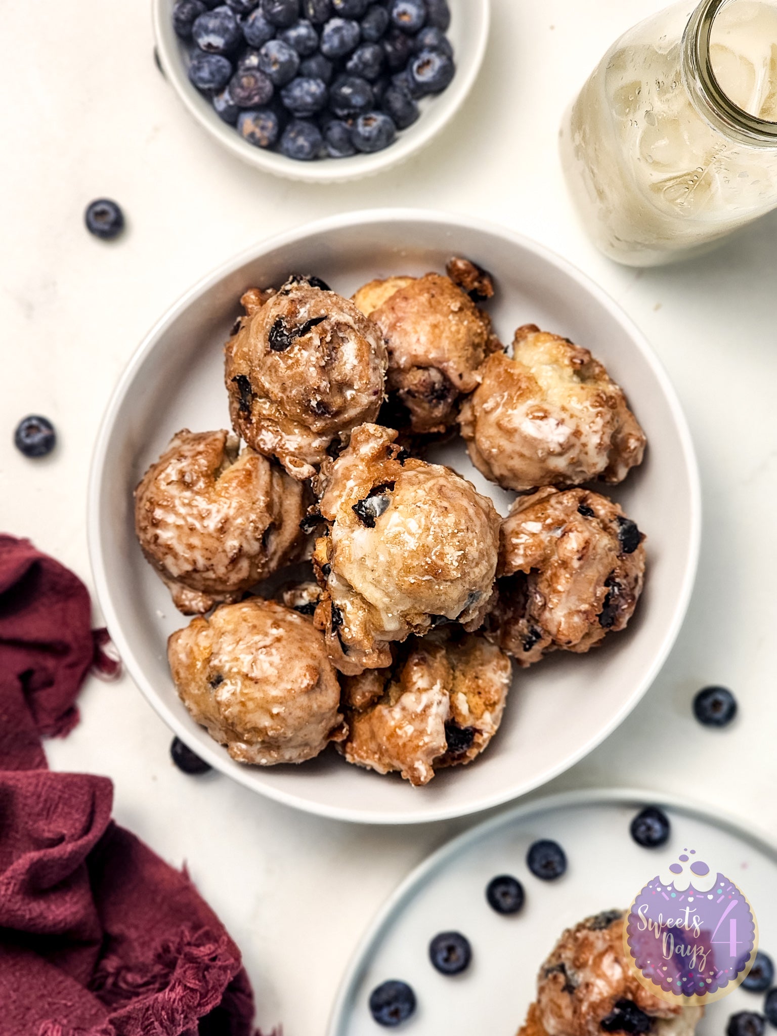 Blueberry Donut Holes on Marble