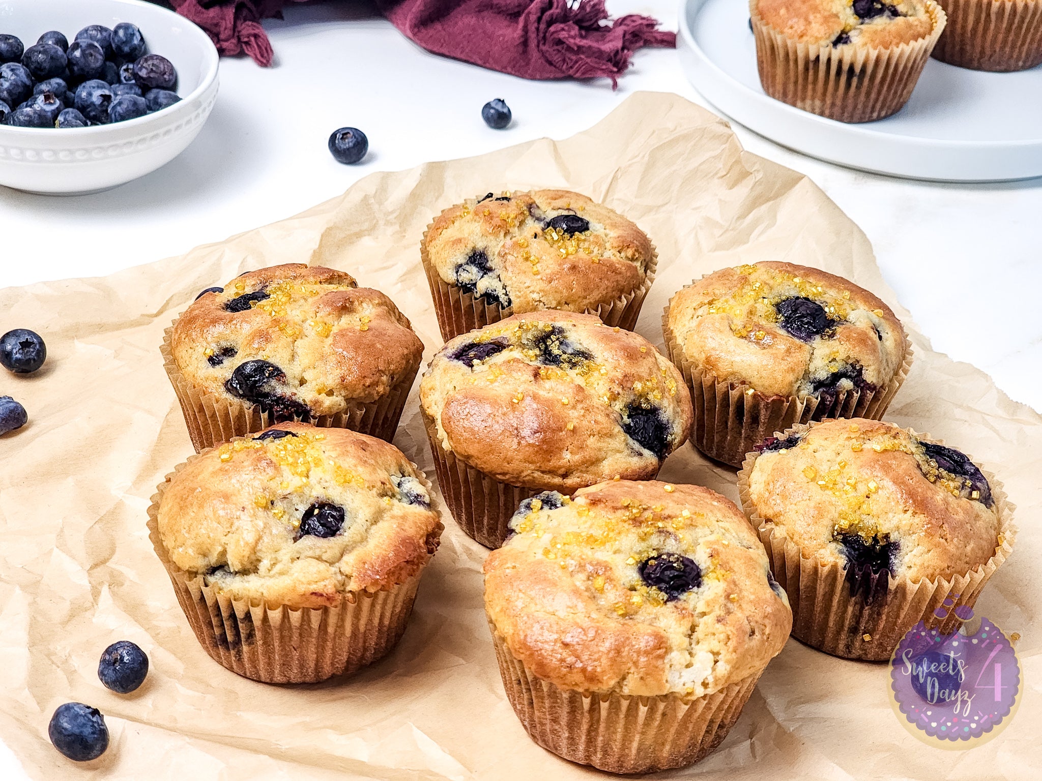 Protein Blueberry Muffins on Gold Marble