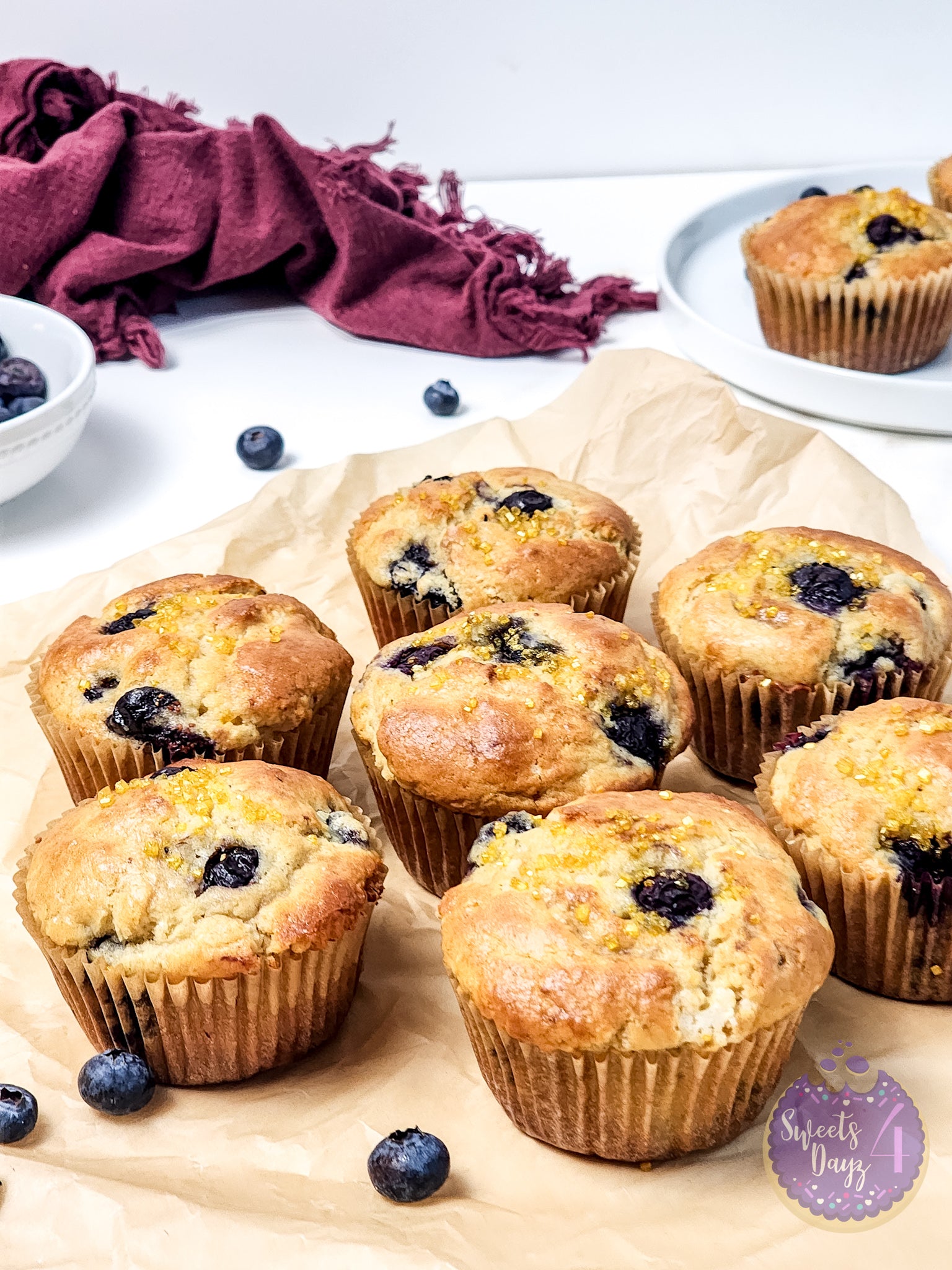 Protein Blueberry Muffins on Gold Marble