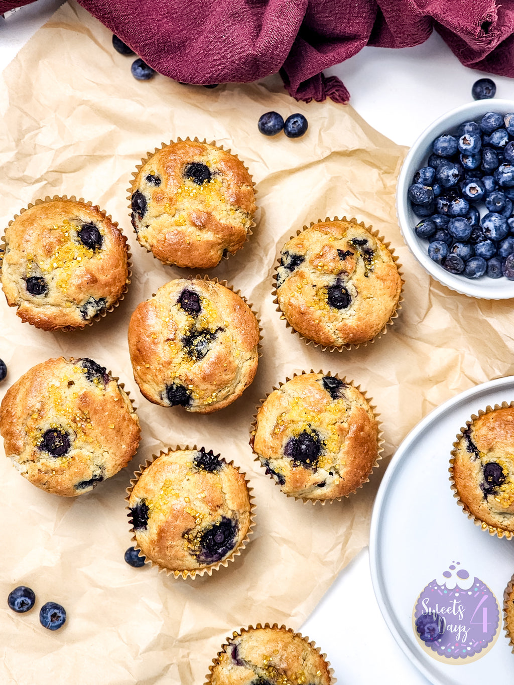 Protein Blueberry Muffins on Gold Marble