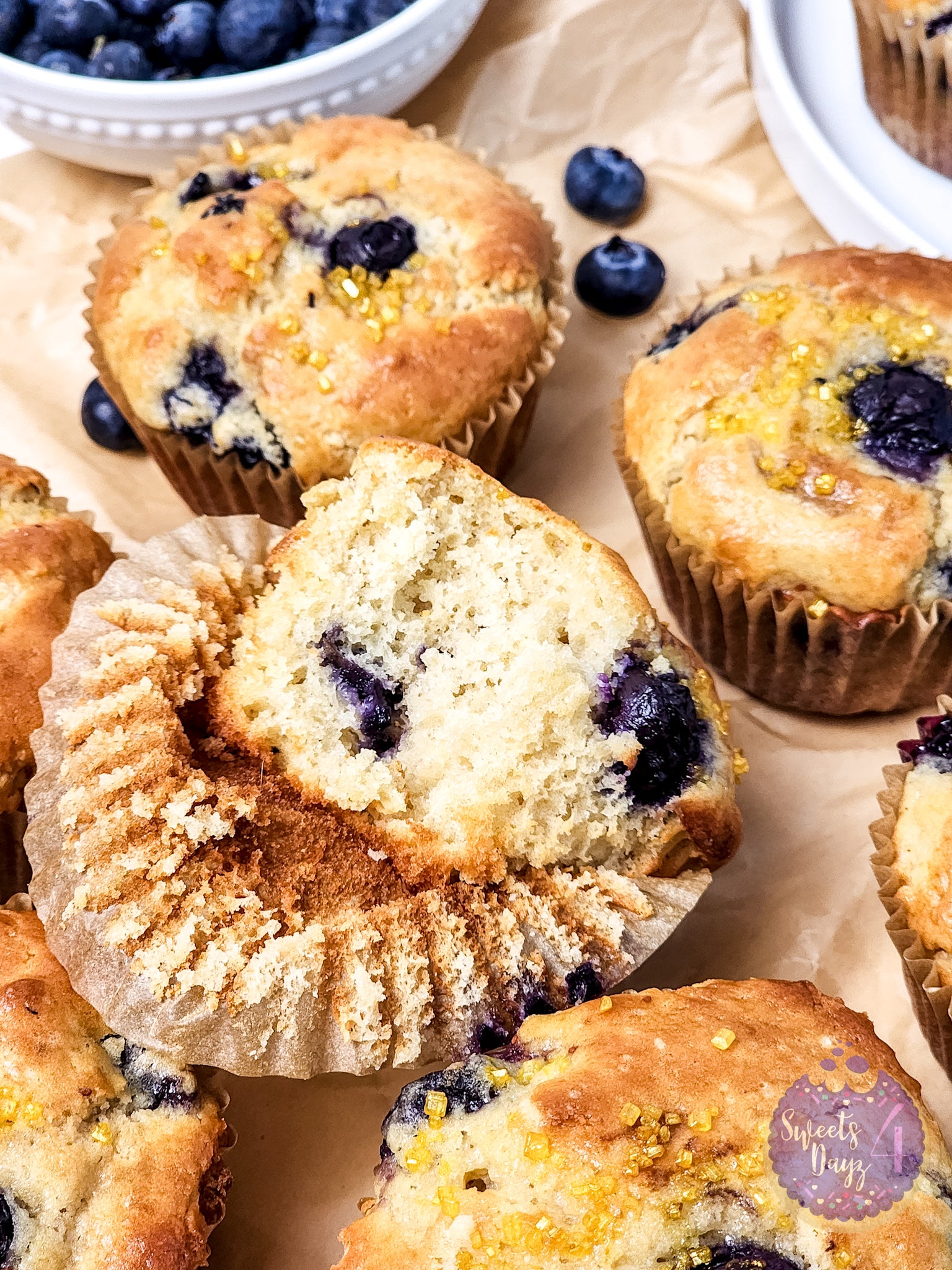 Protein Blueberry Muffins on Gold Marble
