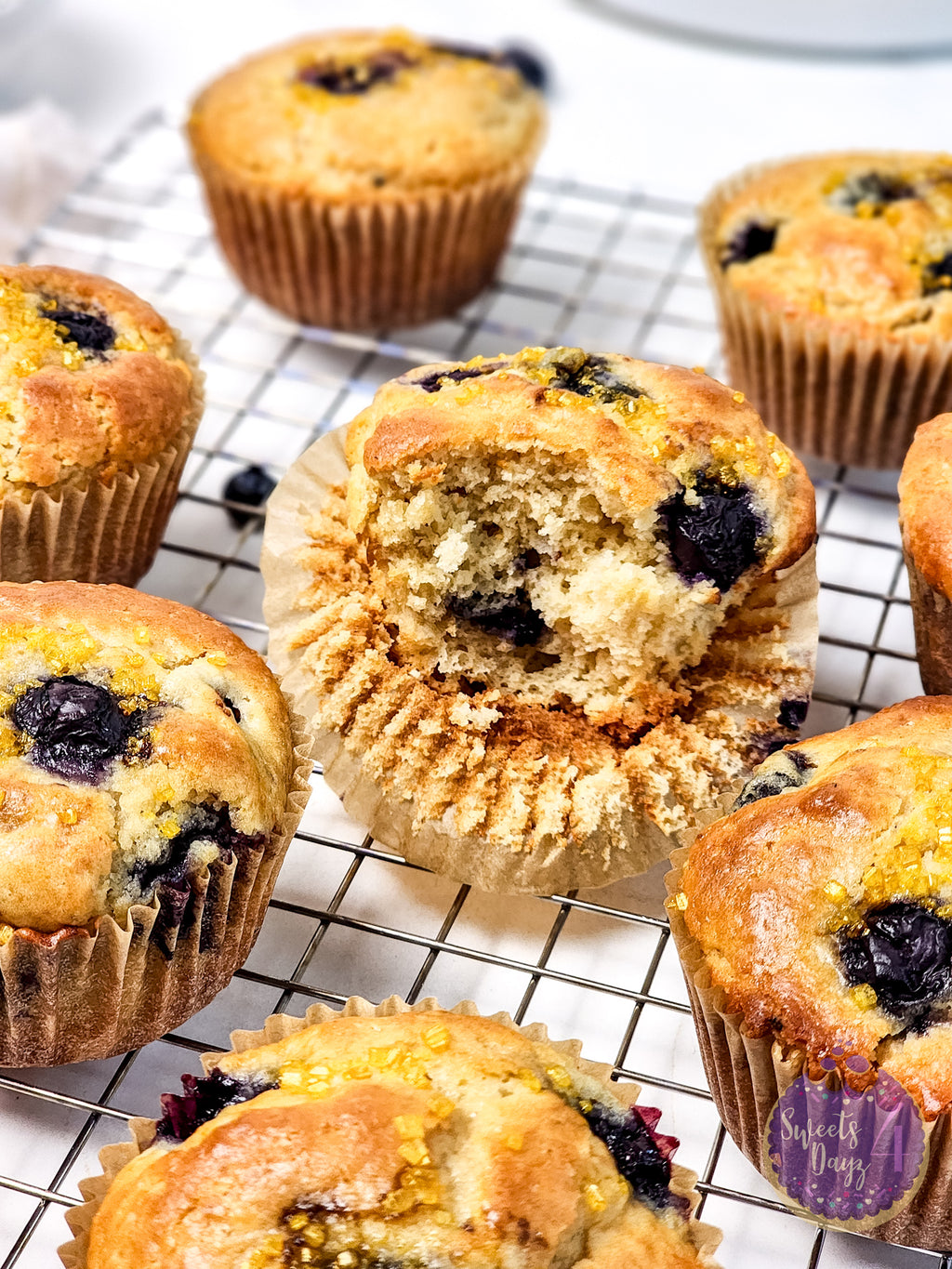 Protein Blueberry Muffins on Marble