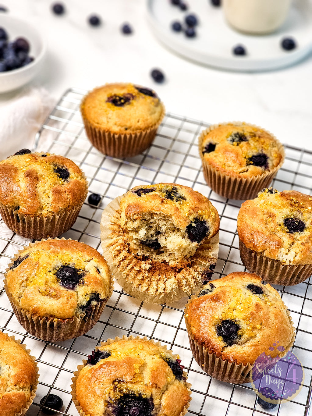 Protein Blueberry Muffins on Marble