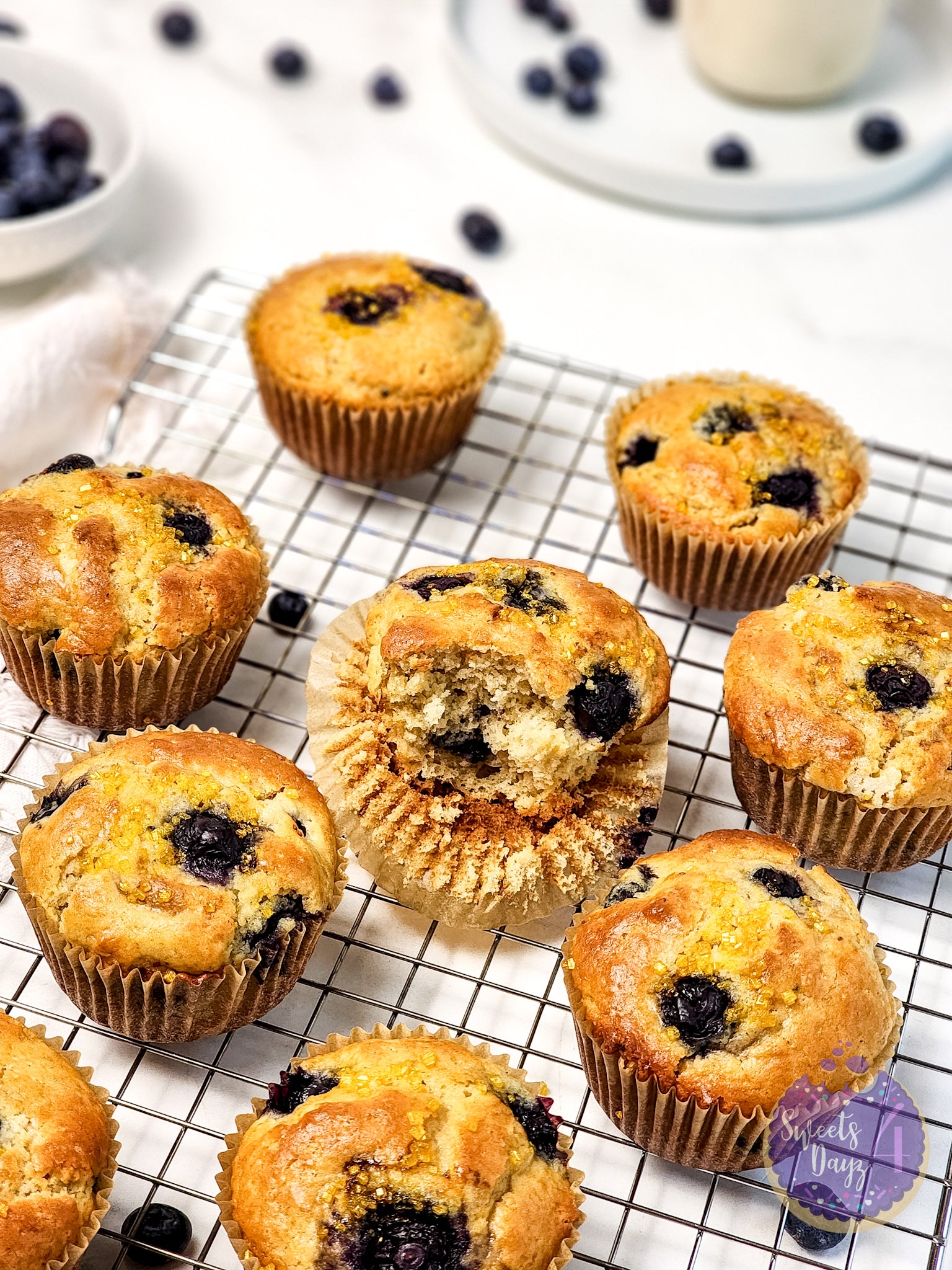Protein Blueberry Muffins on Marble