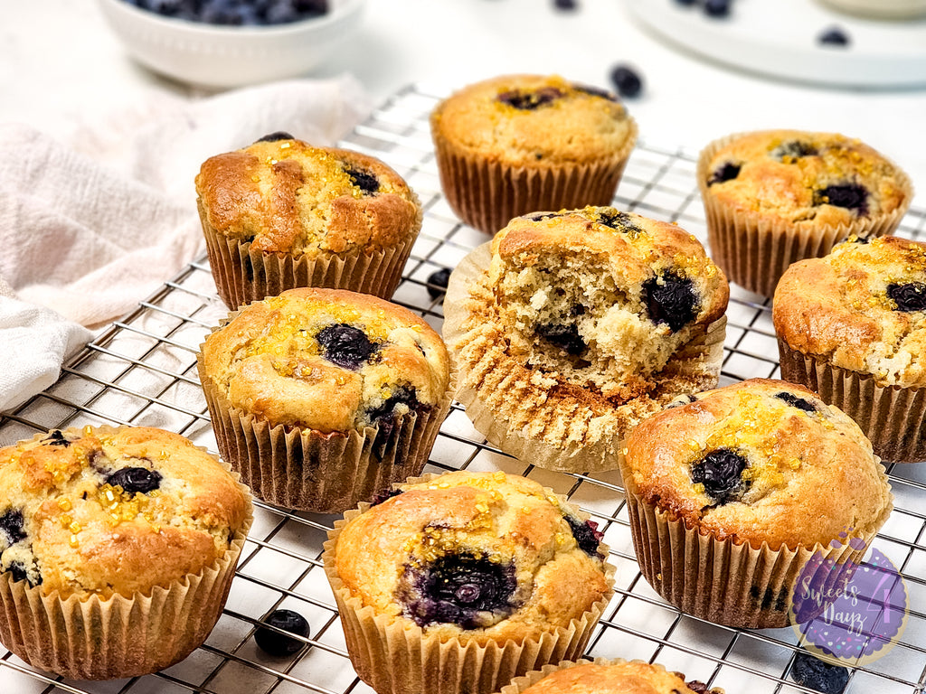 Protein Blueberry Muffins on Marble